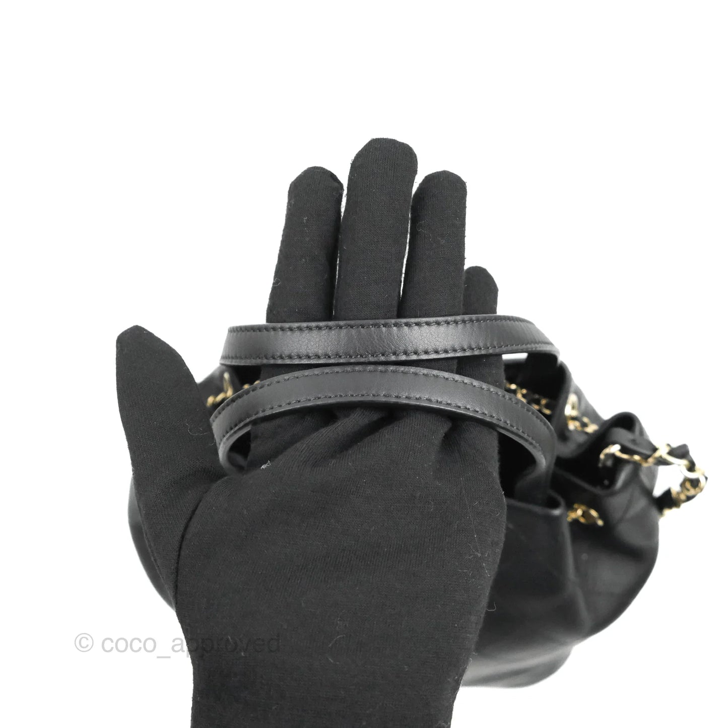 Chanel Drawstring Bucket Bag with Top Handle Black Calfskin Gold Hardware