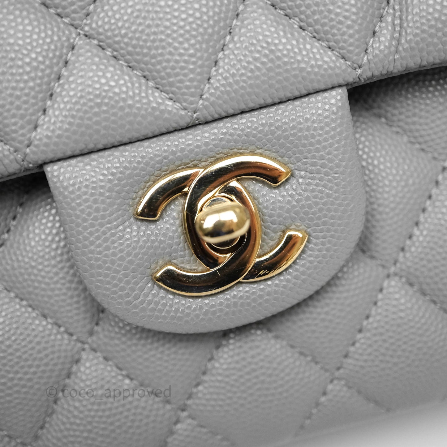 Chanel Small Classic Flap Quilted Grey Caviar Gold Hardware