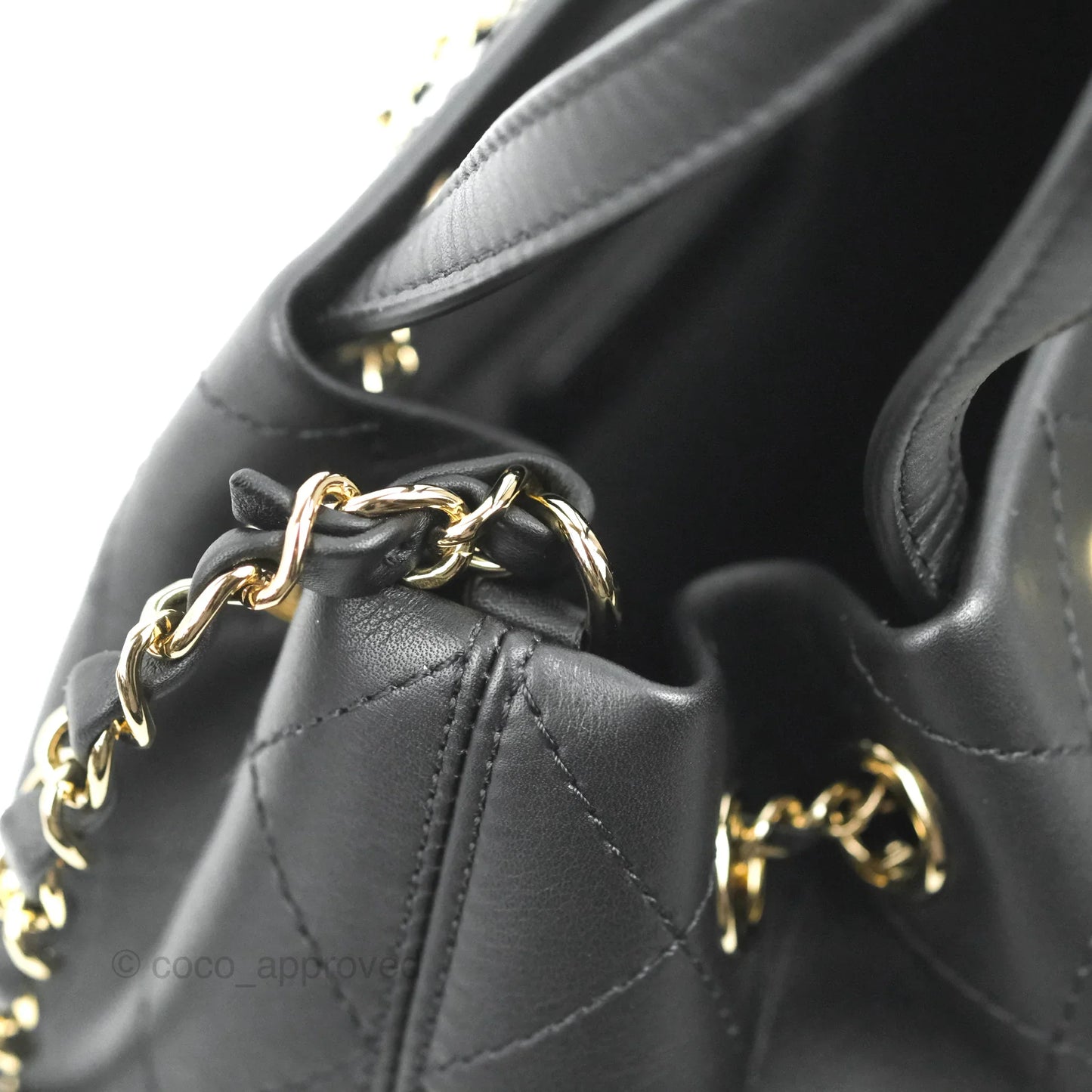 Chanel Drawstring Bucket Bag with Top Handle Black Calfskin Gold Hardware