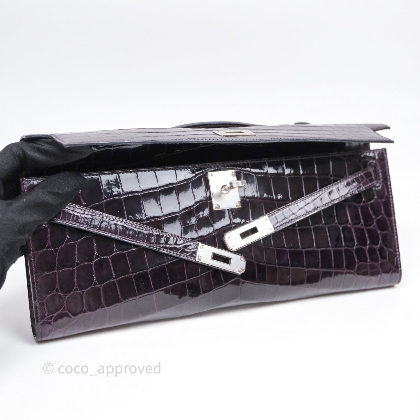 Hermes Kelly Cut Aubergine Shiny Niloticus Crocodile Palladium Hardware