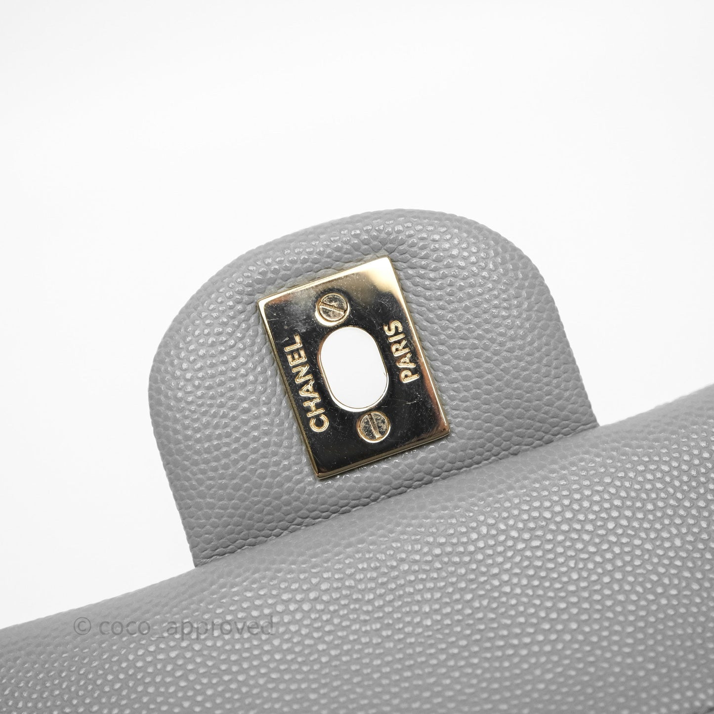 Chanel Small Classic Flap Quilted Grey Caviar Gold Hardware