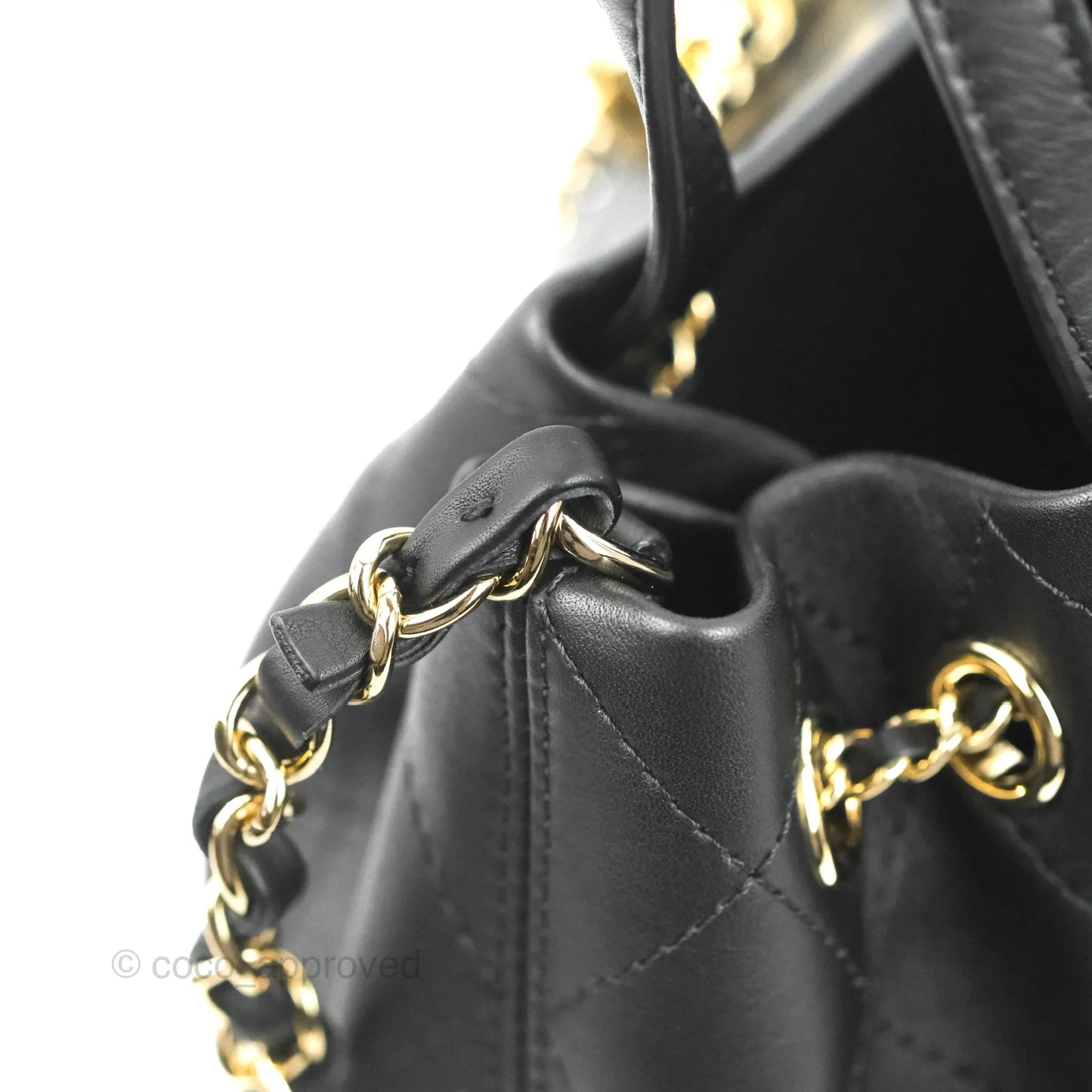 Chanel Drawstring Bucket Bag with Top Handle Black Calfskin Gold Hardware