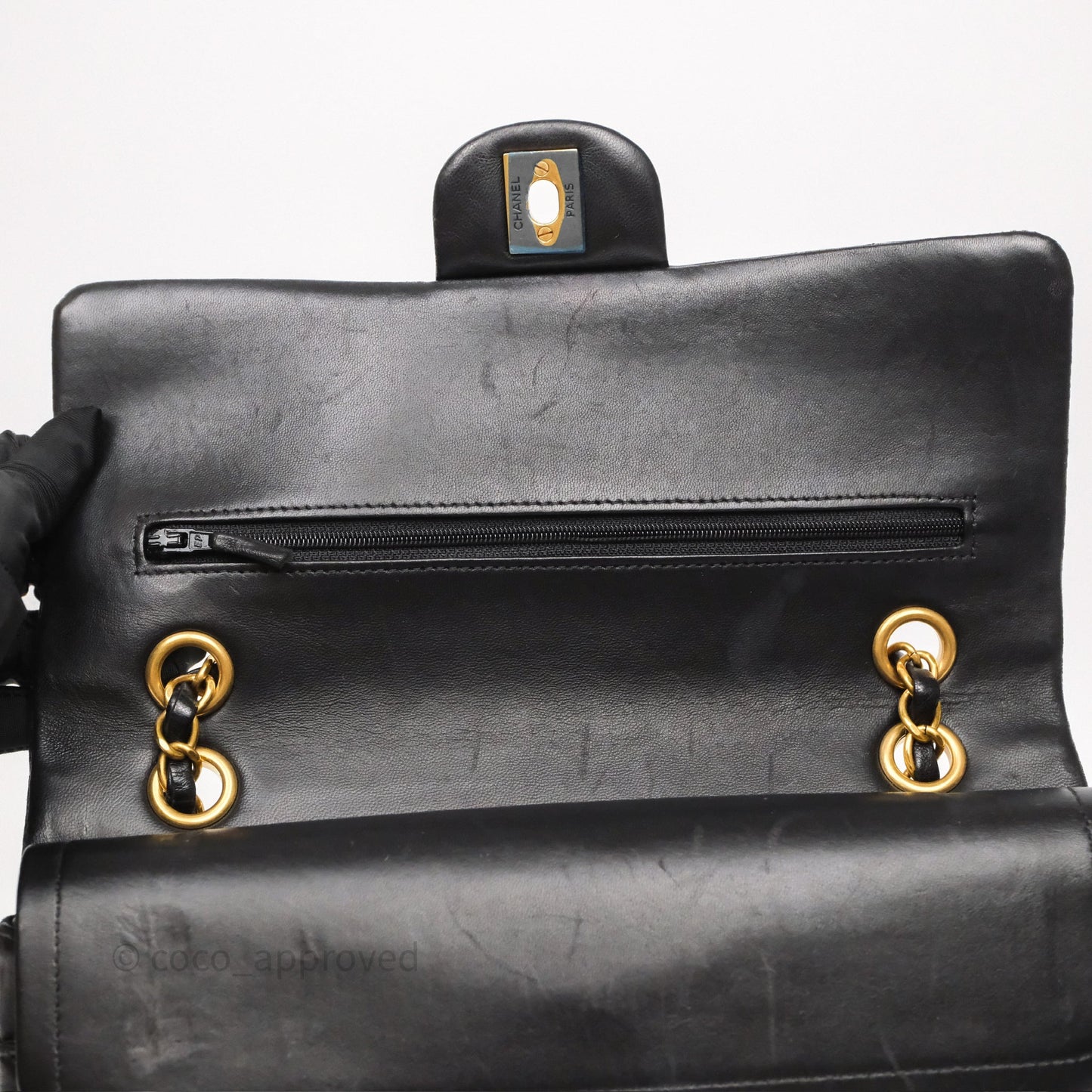 Chanel Classic Medium Flap Chevron Black Lambskin Aged Gold Hardware