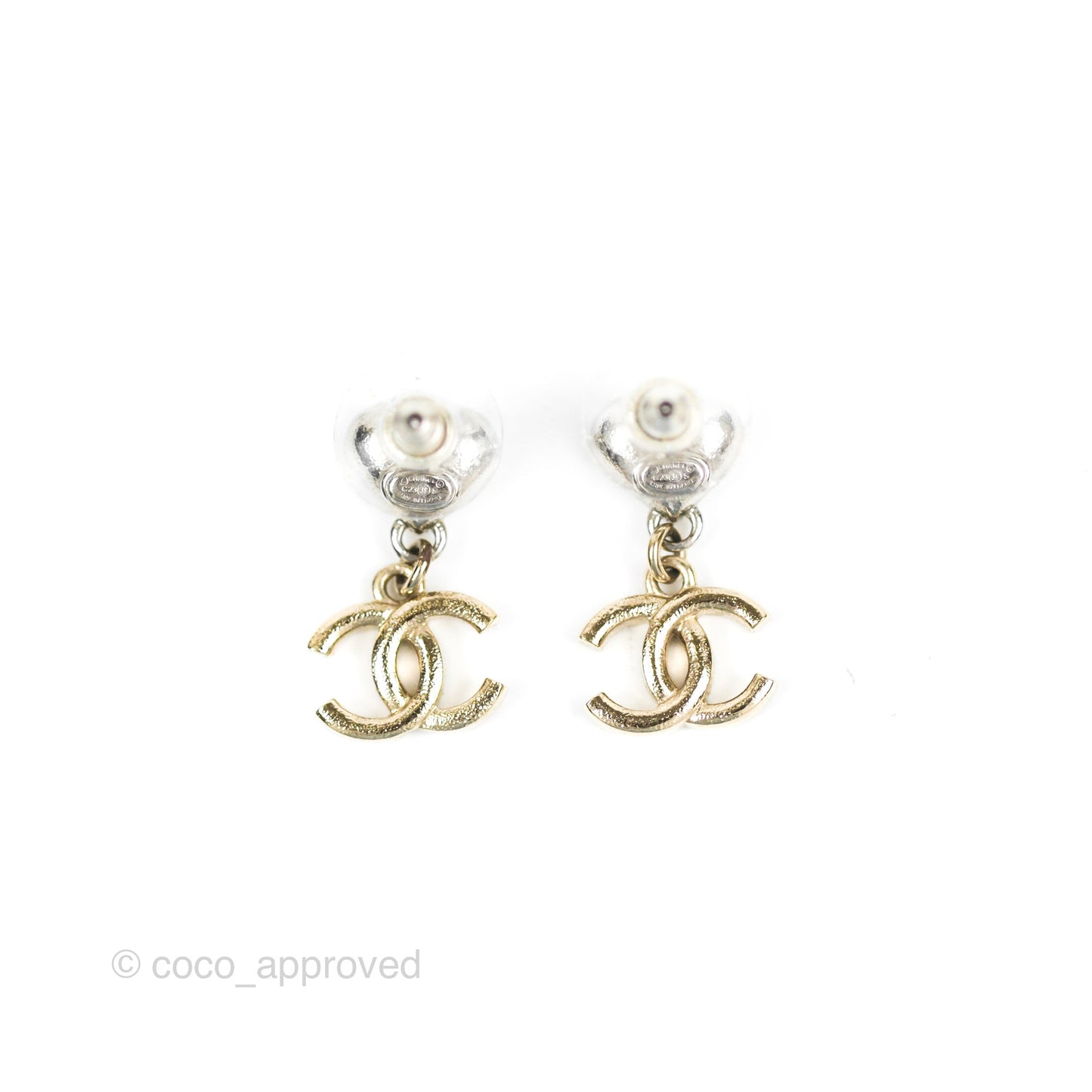 Chanel Heart Crystal CC Drop Earrings Silver Tone 23S