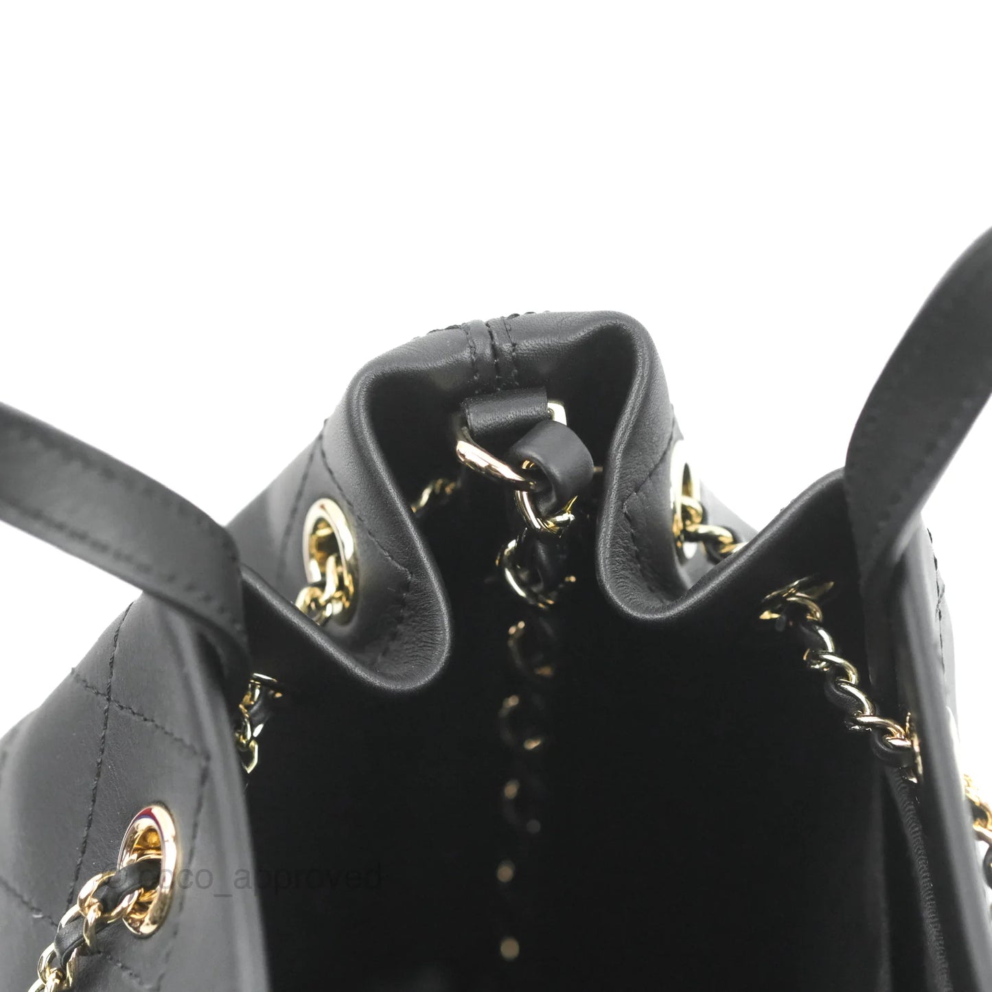 Chanel Drawstring Bucket Bag with Top Handle Black Calfskin Gold Hardware