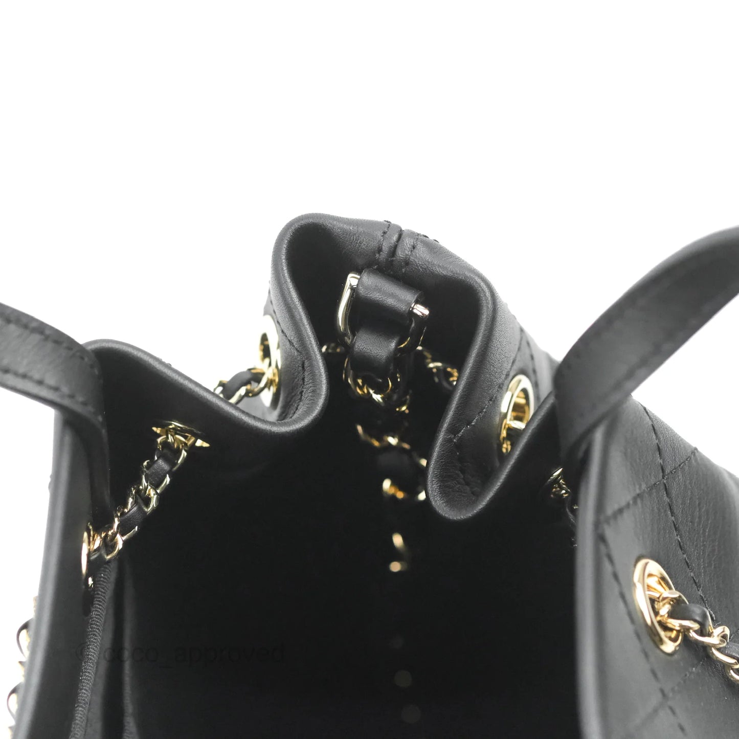 Chanel Drawstring Bucket Bag with Top Handle Black Calfskin Gold Hardware