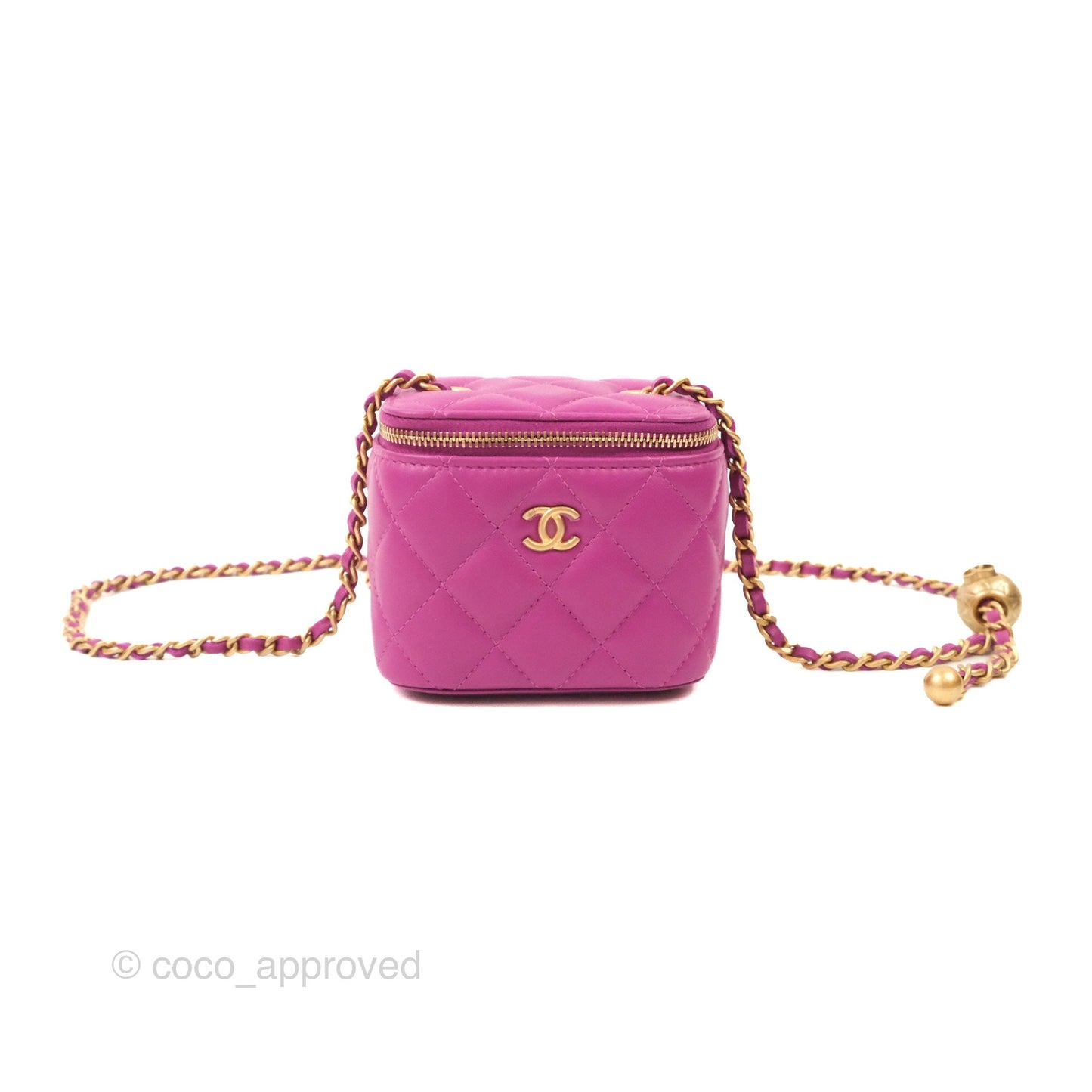 Chanel Classic Mini Pearl Crush Vanity With Chain Purple Lambskin Aged Gold Hardware