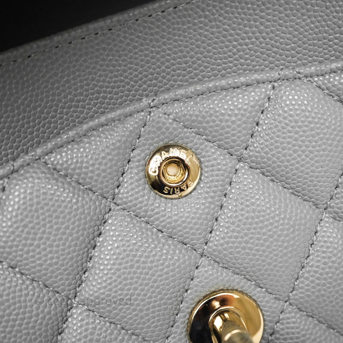 Chanel Small Classic Flap Quilted Grey Caviar Gold Hardware