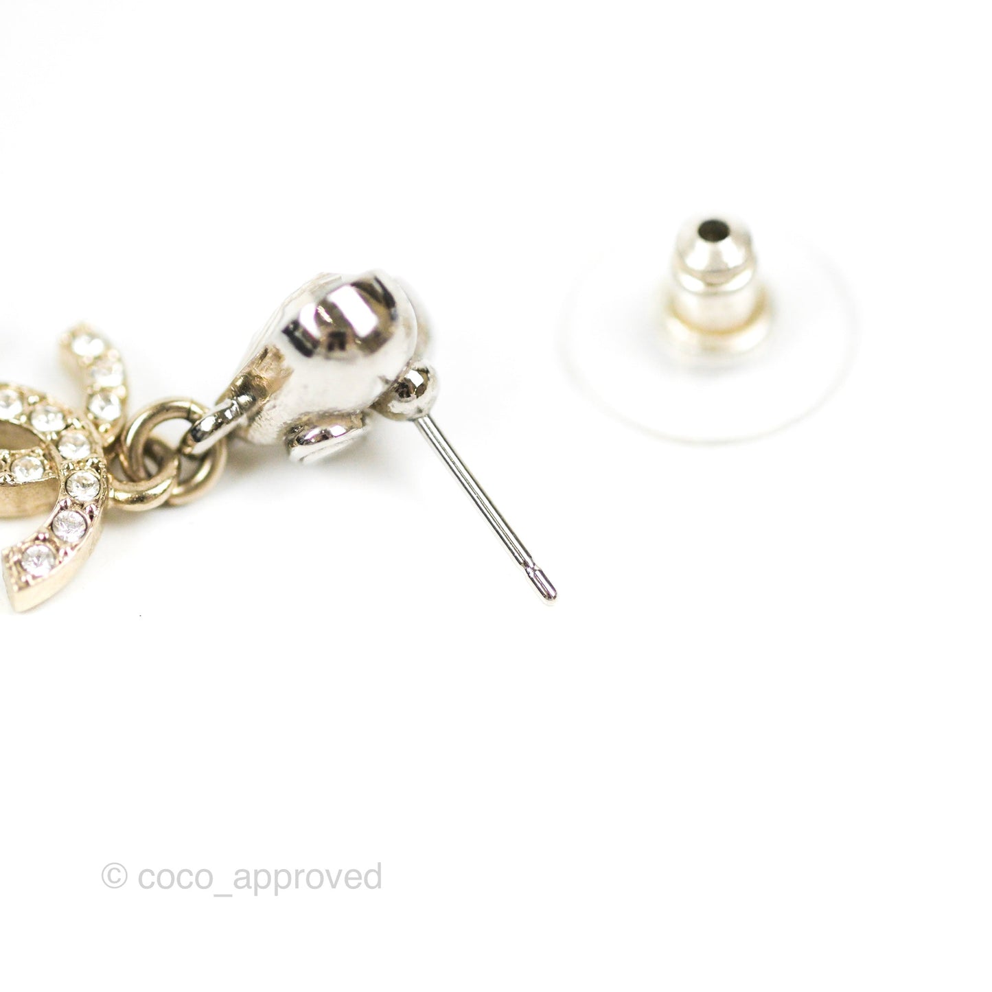 Chanel Heart Crystal CC Drop Earrings Silver Tone 23S
