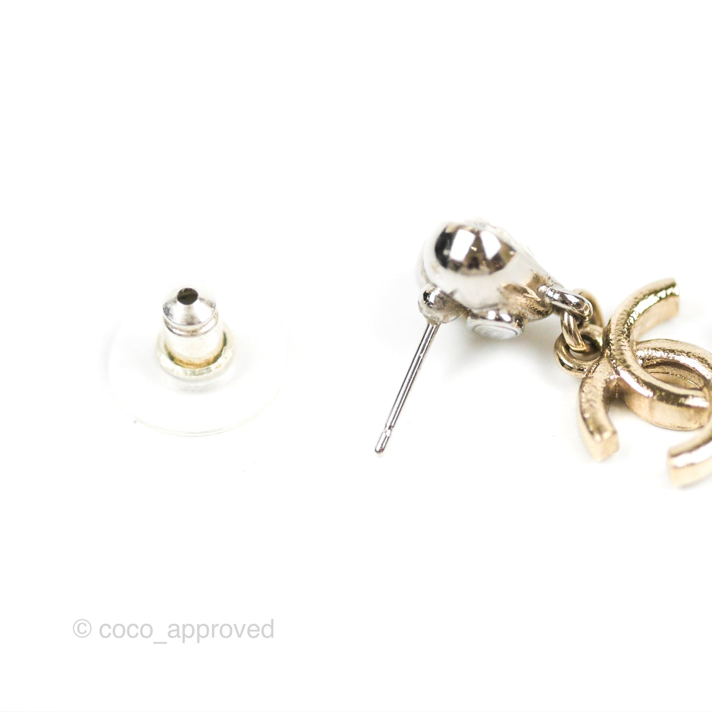 Chanel Heart Crystal CC Drop Earrings Silver Tone 23S