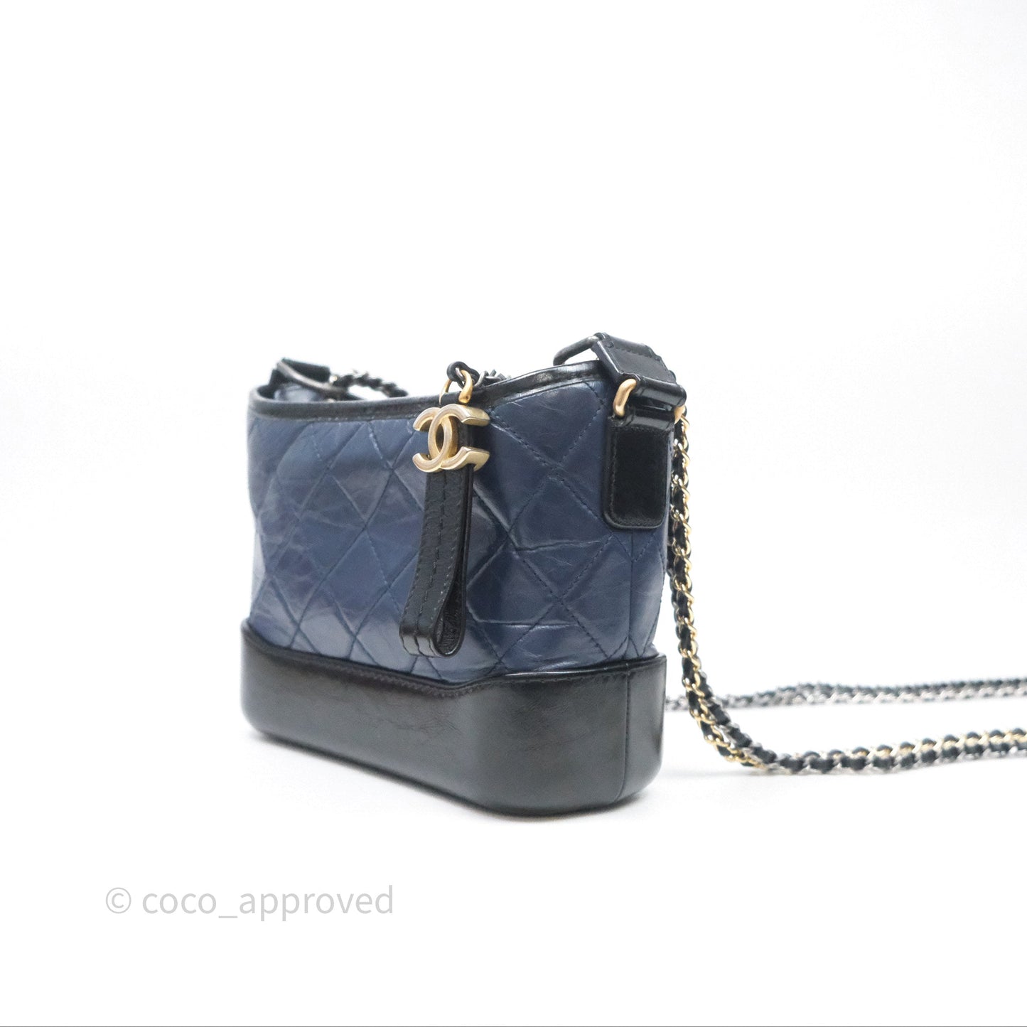 Chanel Quilted Small Gabrielle Hobo Navy Black Aged Calfskin Mixed Hardware