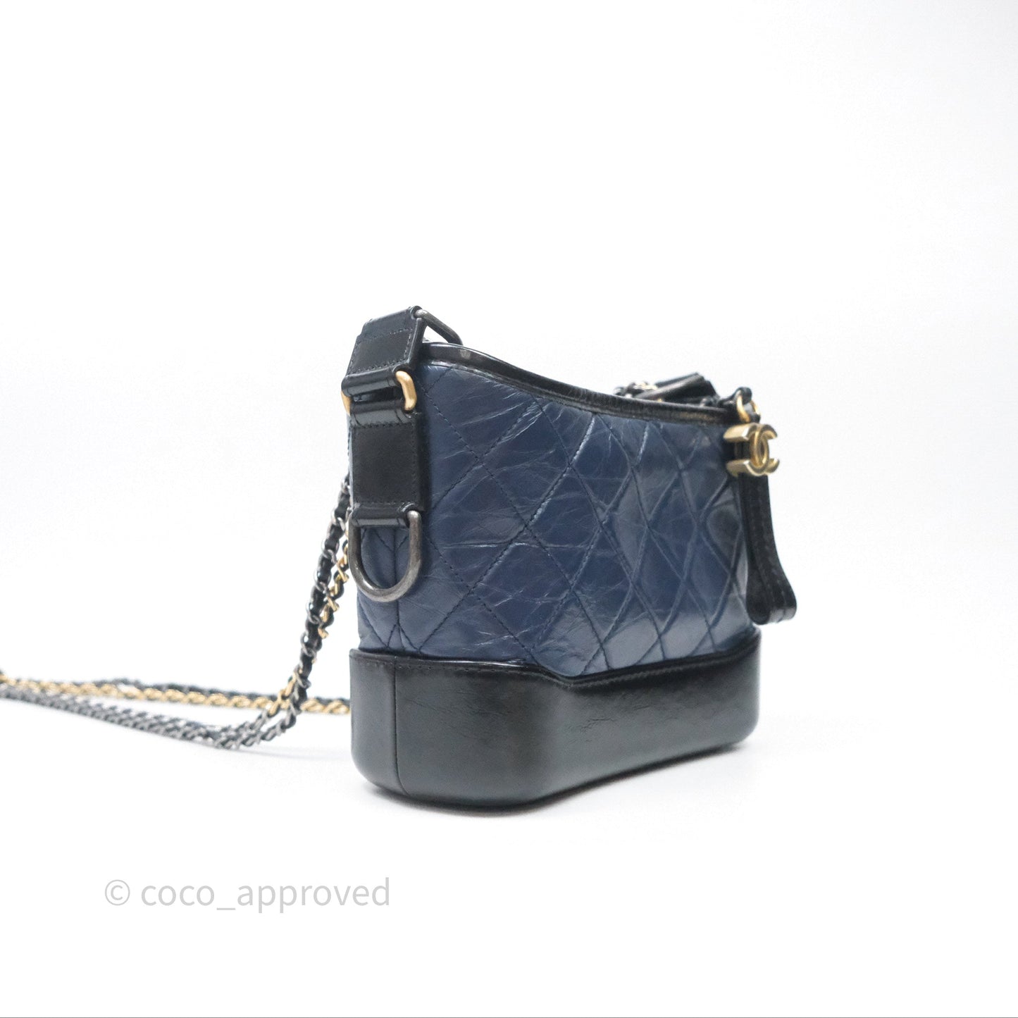 Chanel Quilted Small Gabrielle Hobo Navy Black Aged Calfskin Mixed Hardware