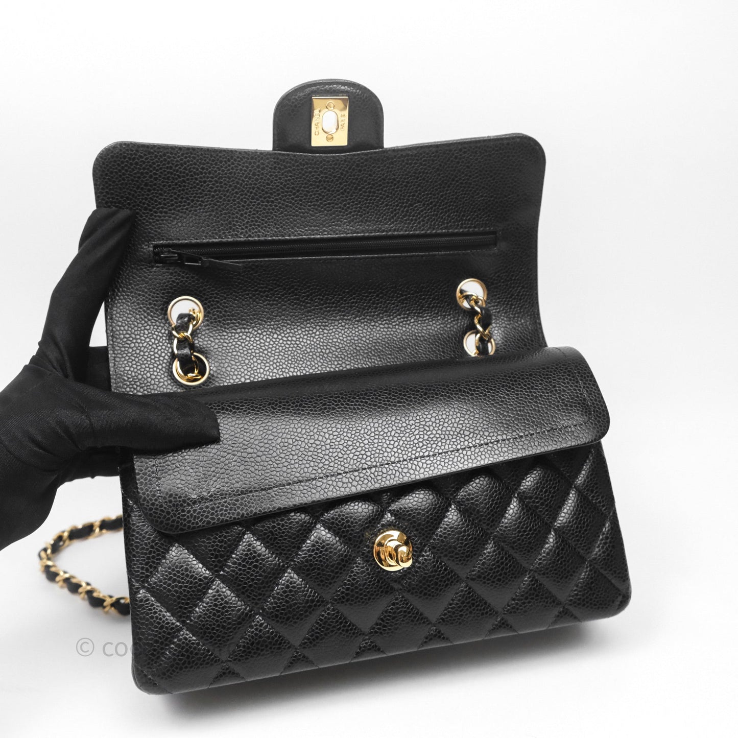 Chanel Small Classic Flap Quilted Black Caviar Gold Hardware