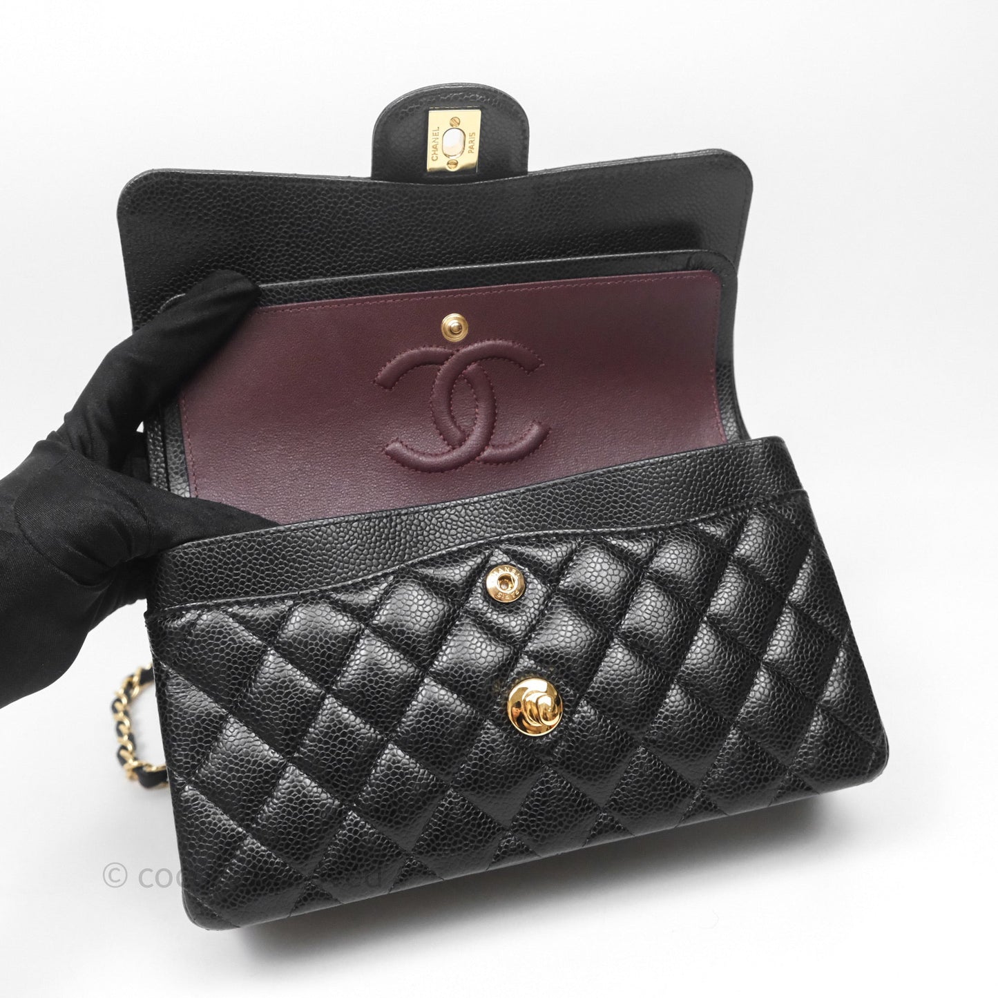 Chanel Small Classic Flap Quilted Black Caviar Gold Hardware
