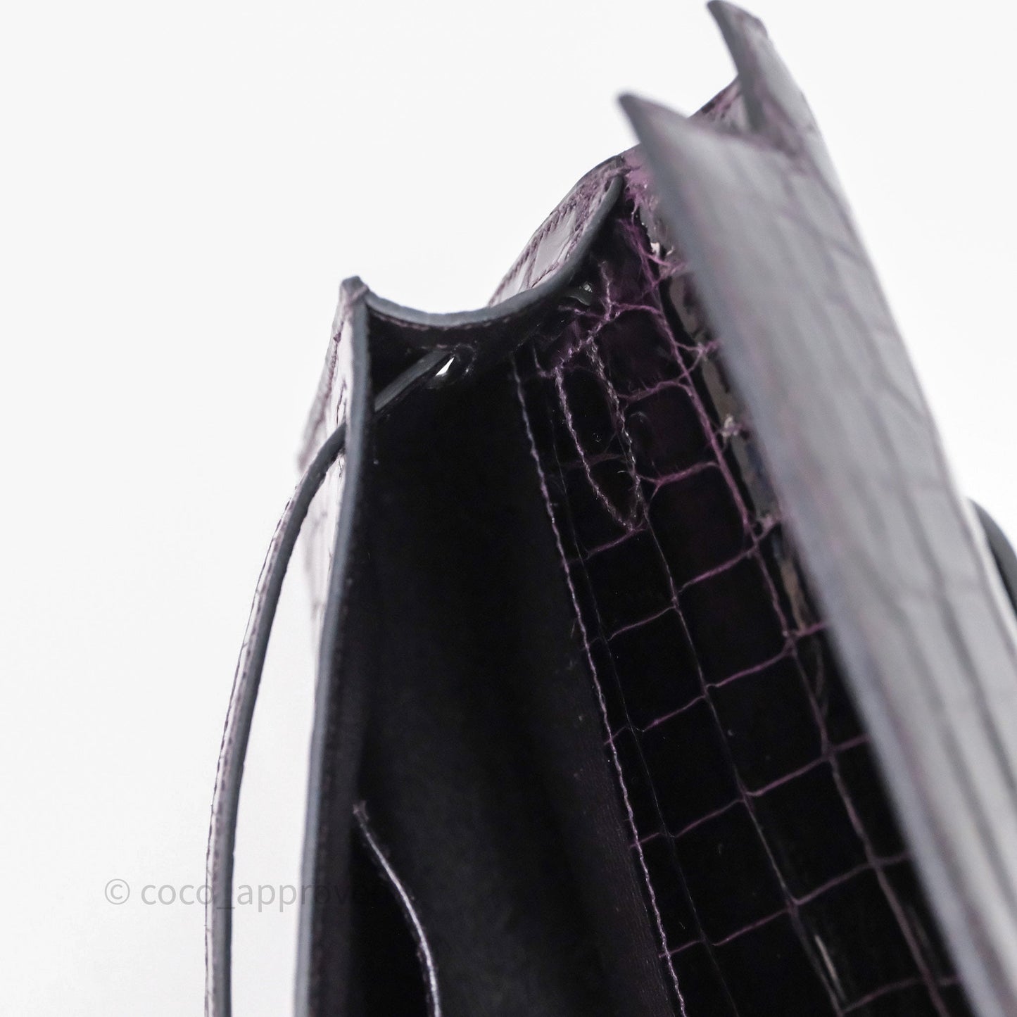 Hermes Kelly Cut Aubergine Shiny Niloticus Crocodile Palladium Hardware