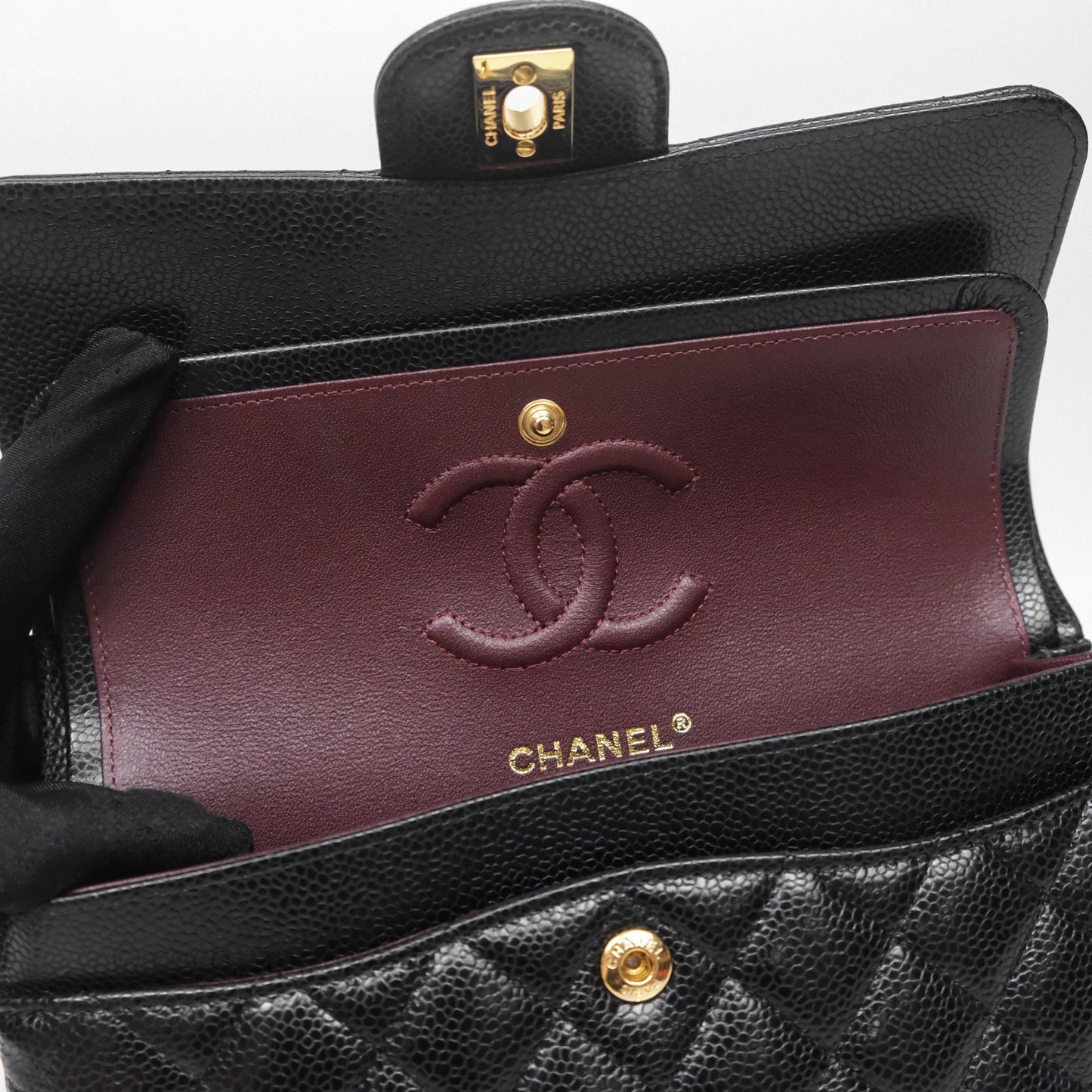 Chanel Small Classic Flap Quilted Black Caviar Gold Hardware