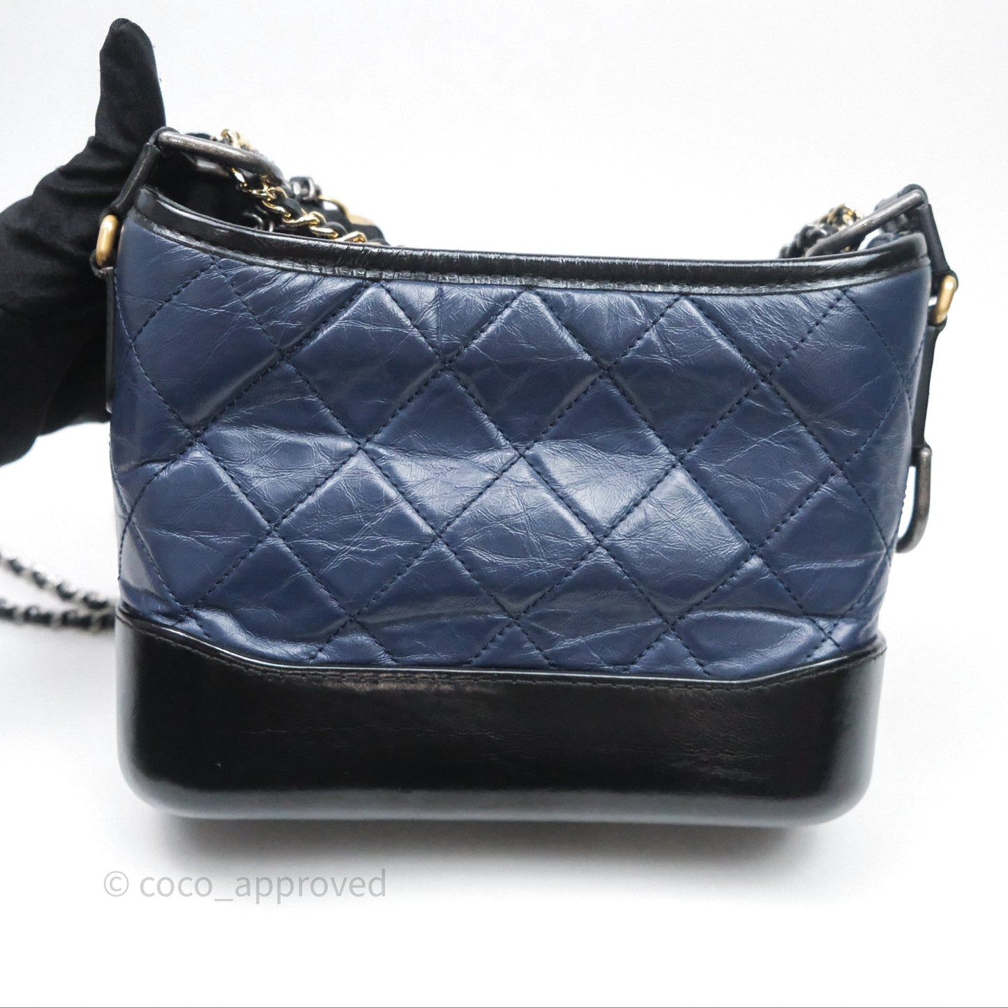 Chanel Quilted Small Gabrielle Hobo Navy Black Aged Calfskin Mixed Hardware
