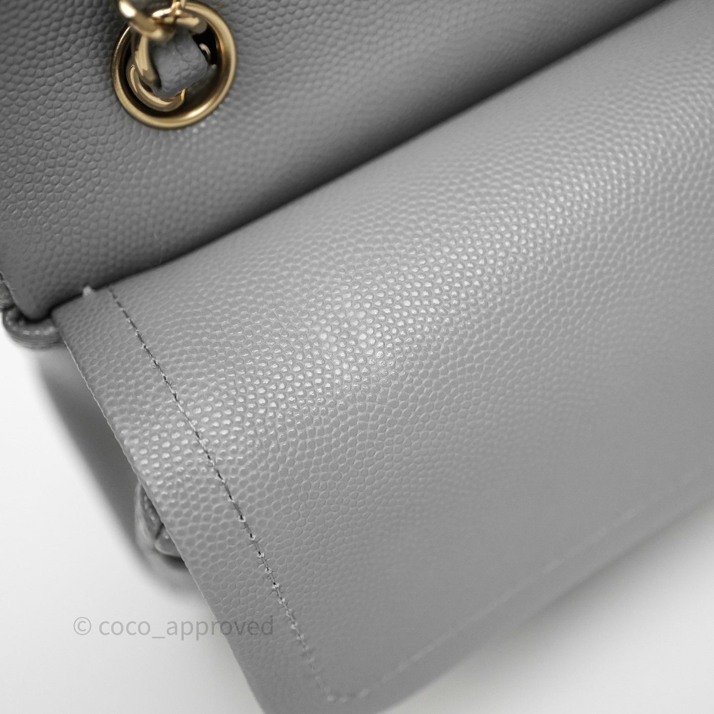 Chanel Small Classic Flap Quilted Grey Caviar Gold Hardware