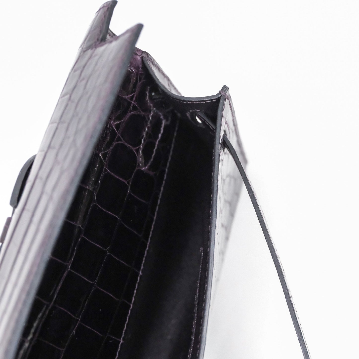 Hermes Kelly Cut Aubergine Shiny Niloticus Crocodile Palladium Hardware