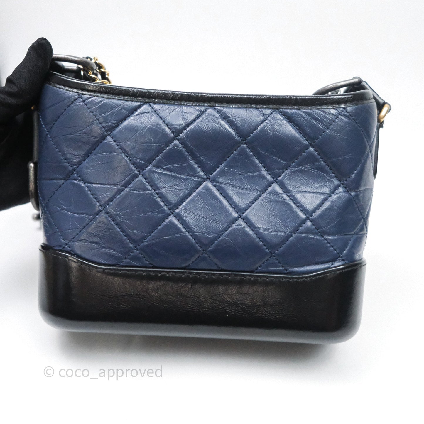 Chanel Quilted Small Gabrielle Hobo Navy Black Aged Calfskin Mixed Hardware