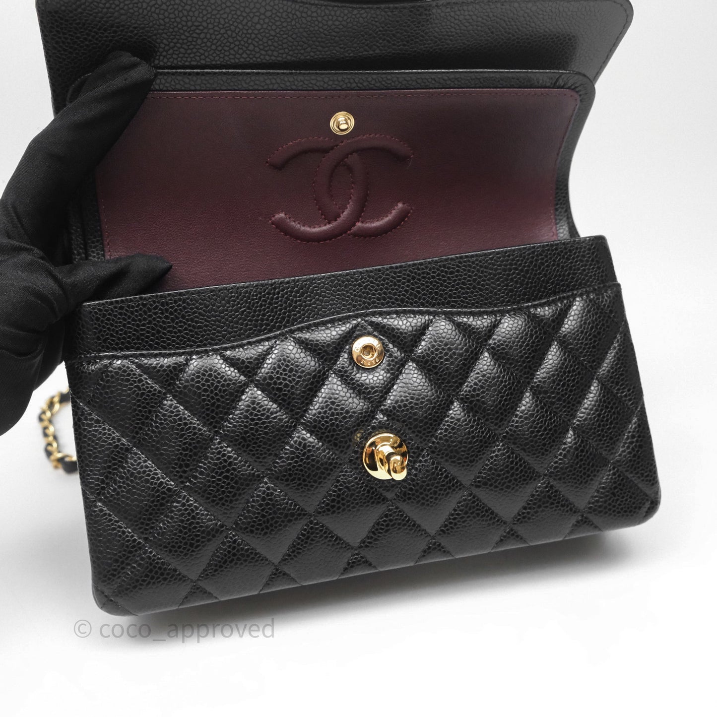 Chanel Small Classic Flap Quilted Black Caviar Gold Hardware