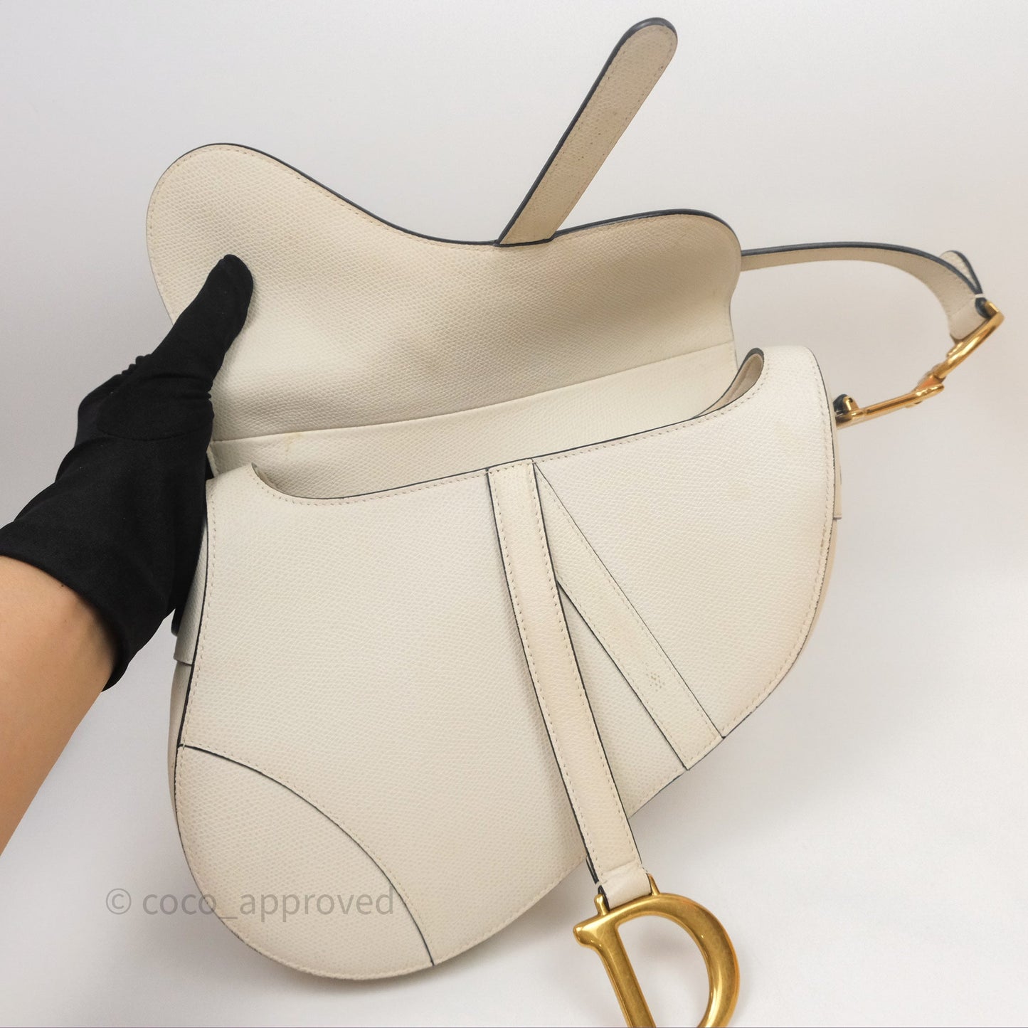 Christian Dior Saddle Bag White Grained Calfskin Gold Hardware