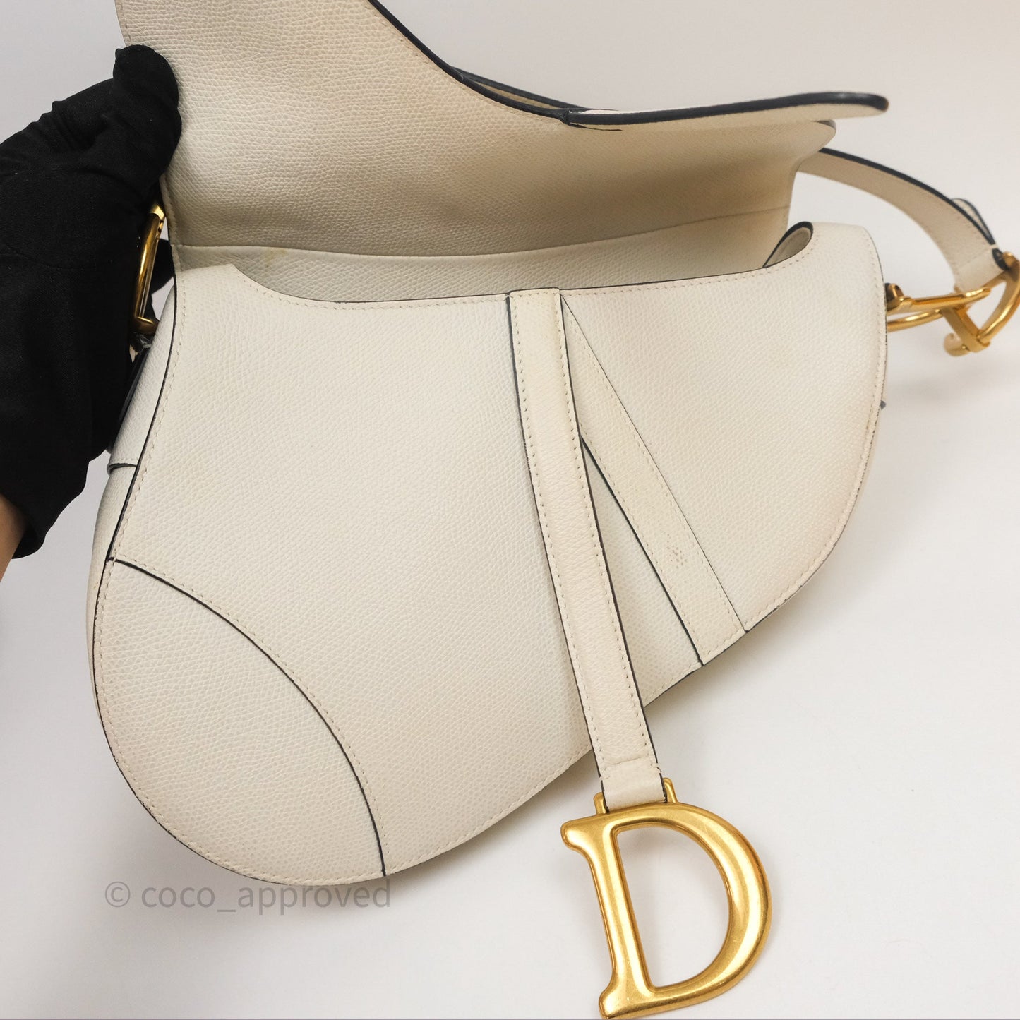 Christian Dior Saddle Bag White Grained Calfskin Gold Hardware