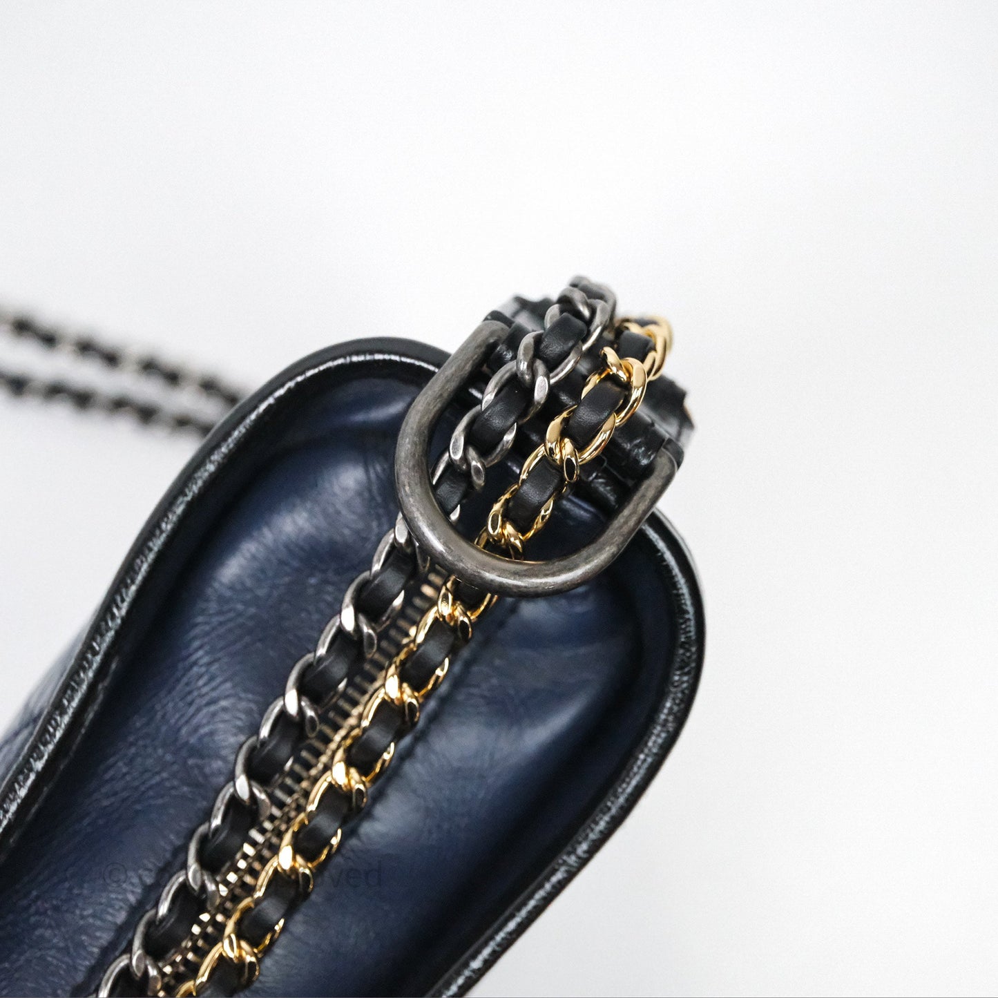 Chanel Quilted Small Gabrielle Hobo Navy Black Aged Calfskin Mixed Hardware