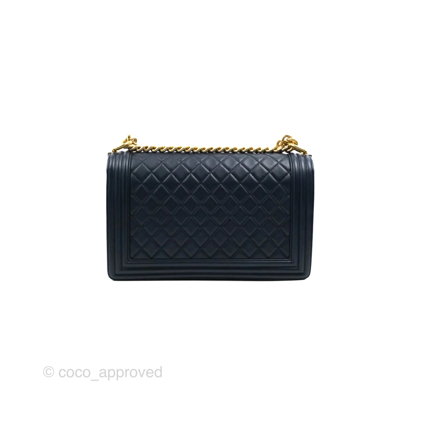 Chanel Quilted New Medium Boy Navy Lambskin Aged Gold Hardware