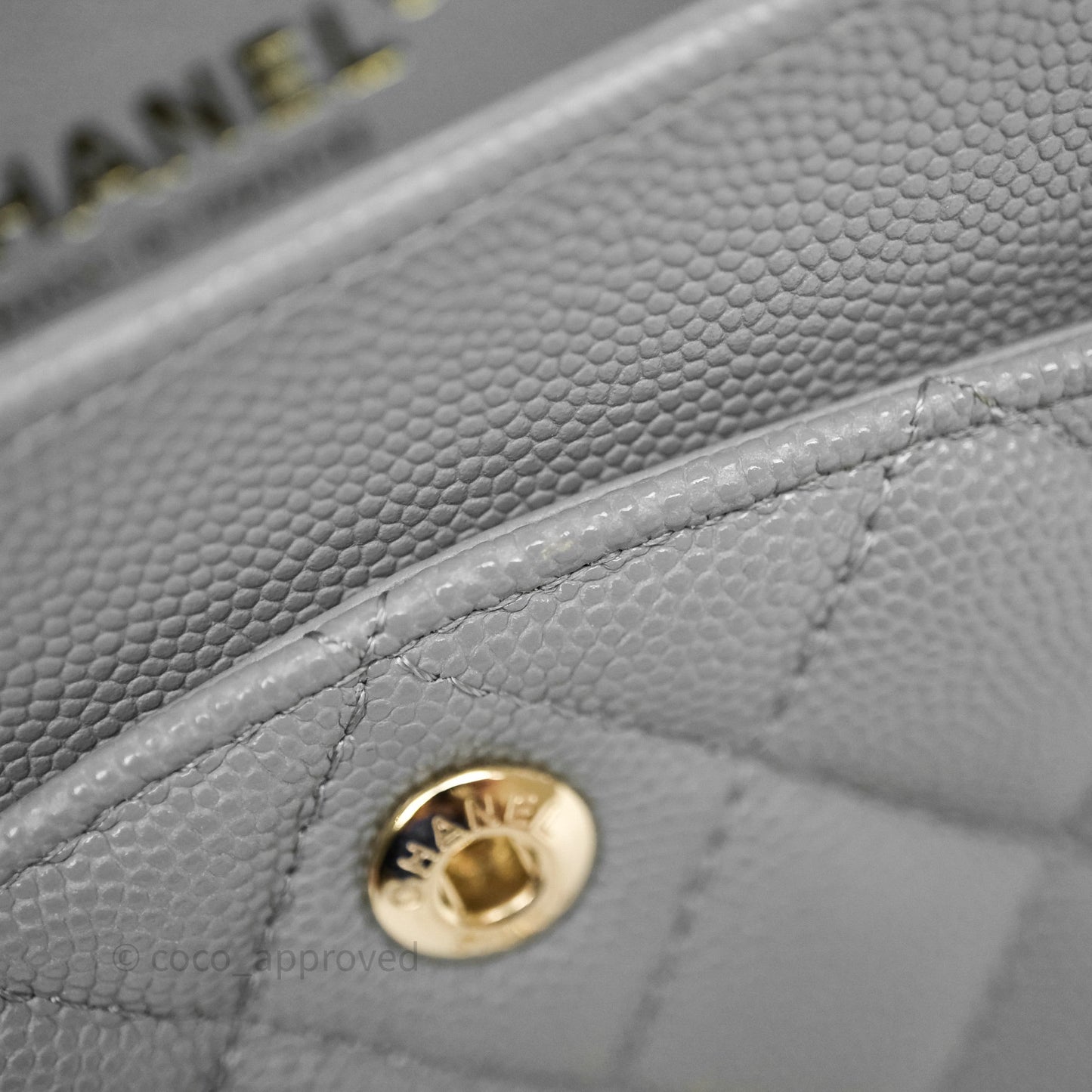 Chanel Small Classic Flap Quilted Grey Caviar Gold Hardware