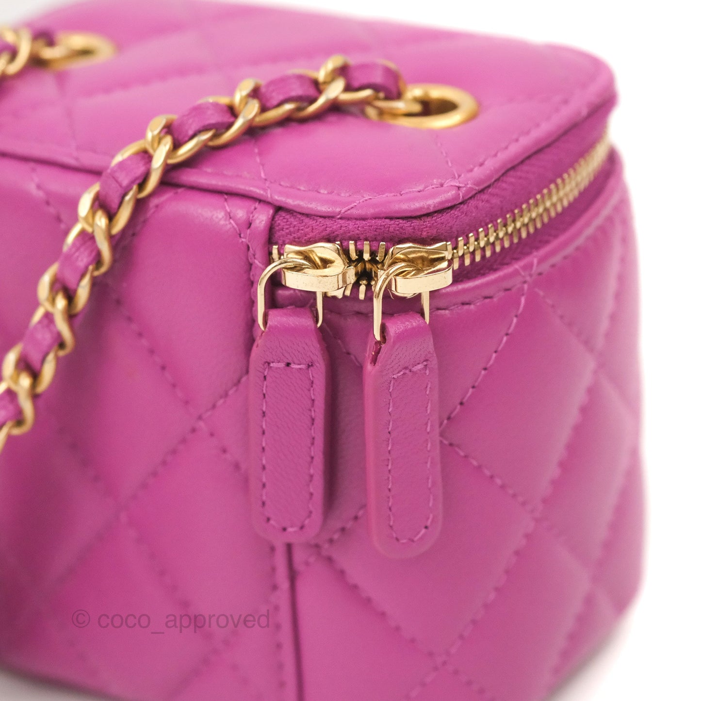 Chanel Classic Mini Pearl Crush Vanity With Chain Purple Lambskin Aged Gold Hardware