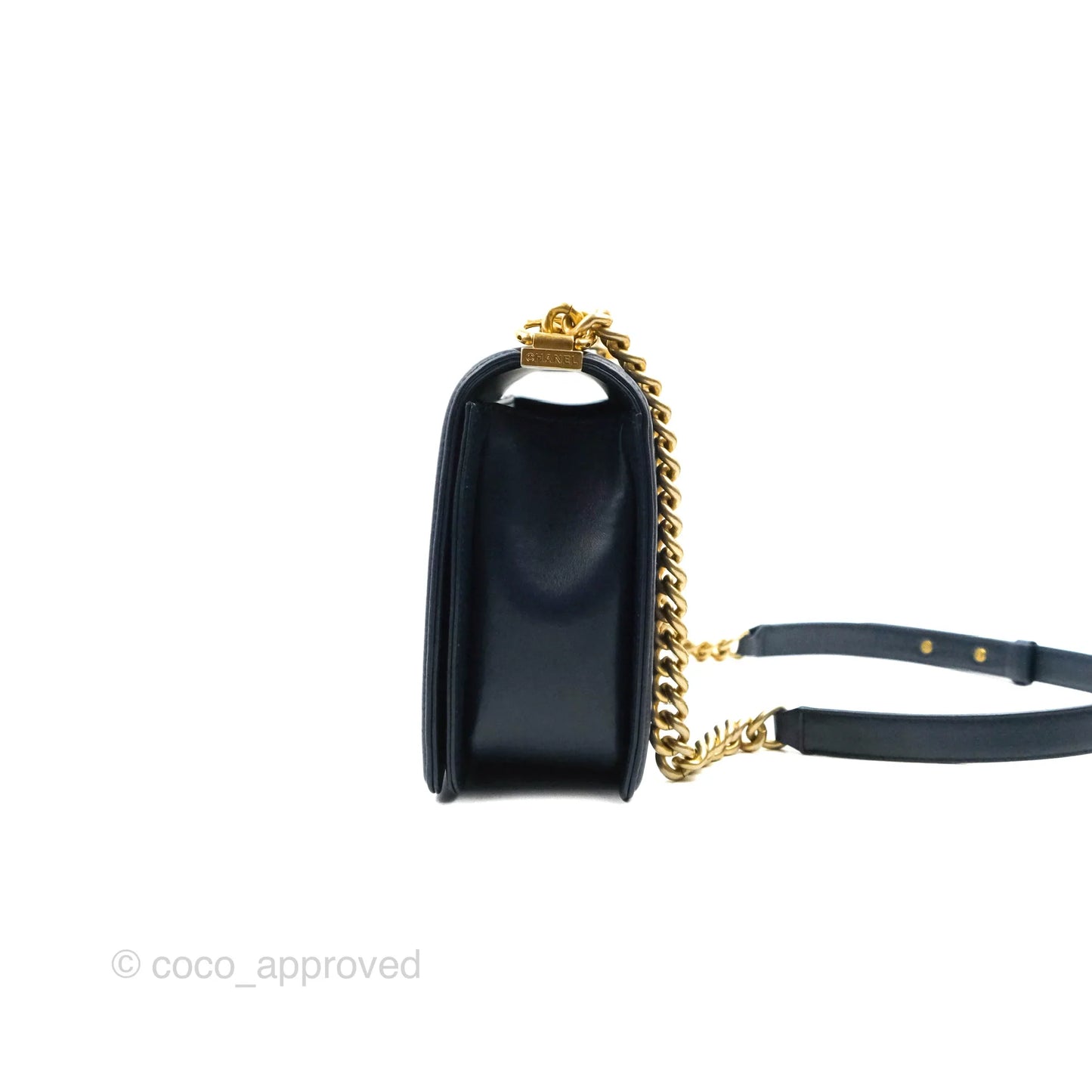Chanel Quilted New Medium Boy Navy Lambskin Aged Gold Hardware