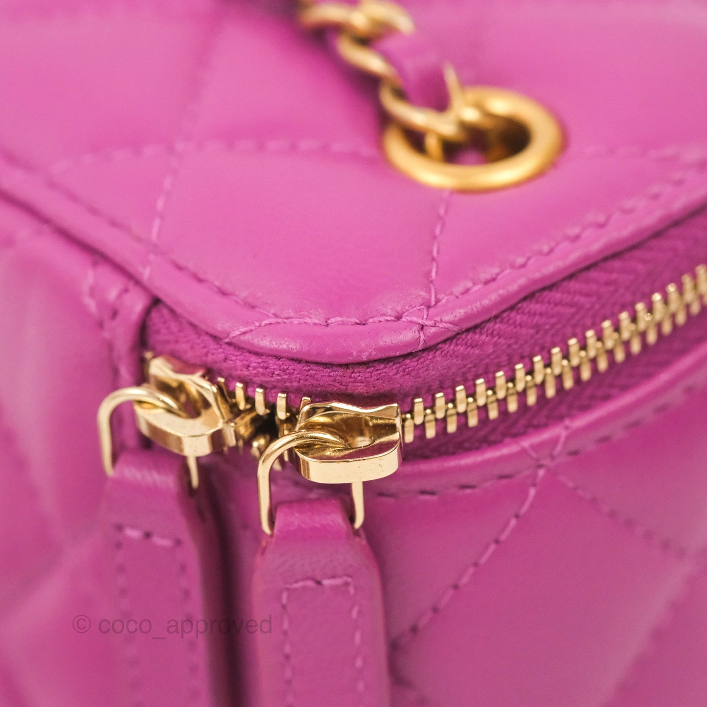 Chanel Classic Mini Pearl Crush Vanity With Chain Purple Lambskin Aged Gold Hardware