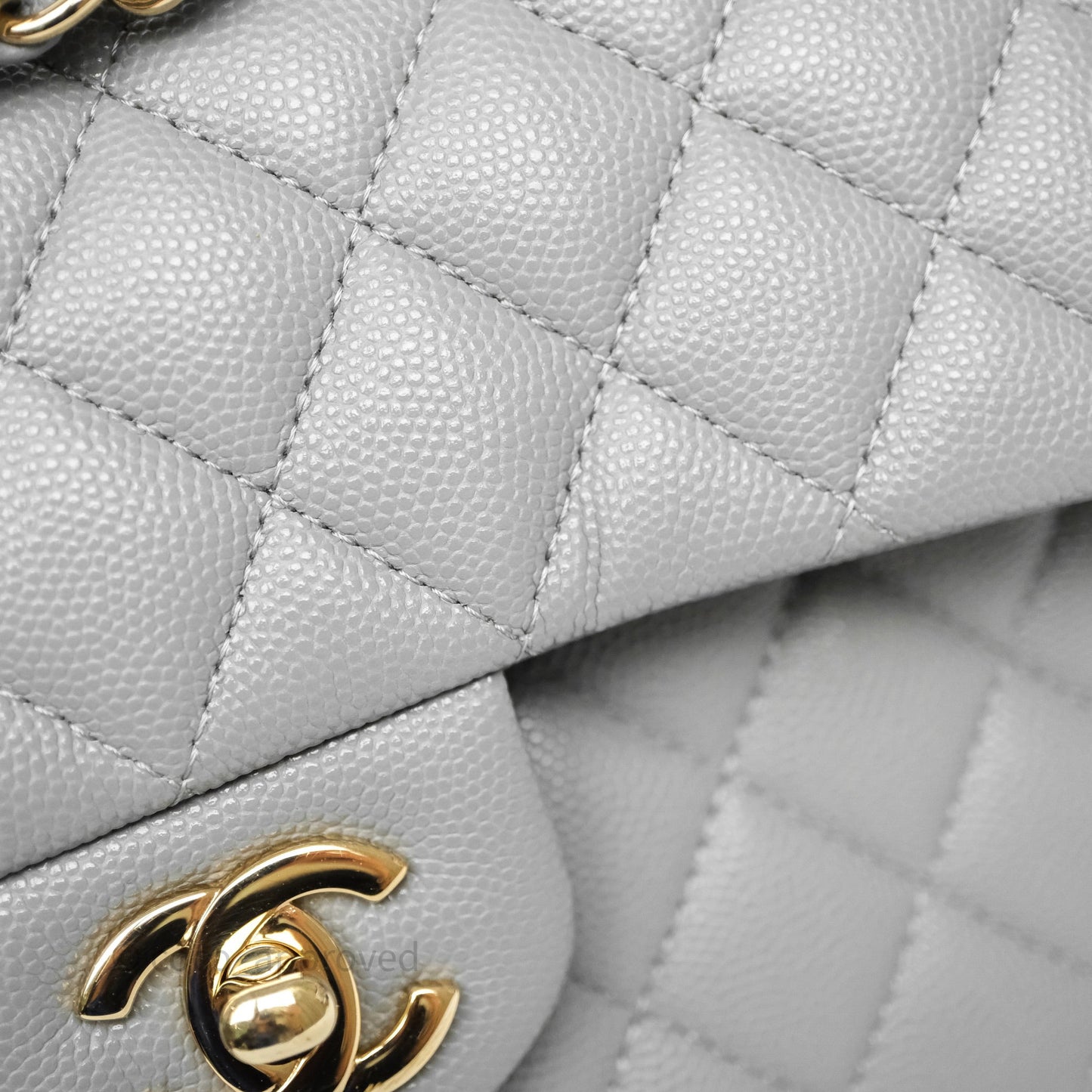 Chanel Small Classic Flap Quilted Grey Caviar Gold Hardware