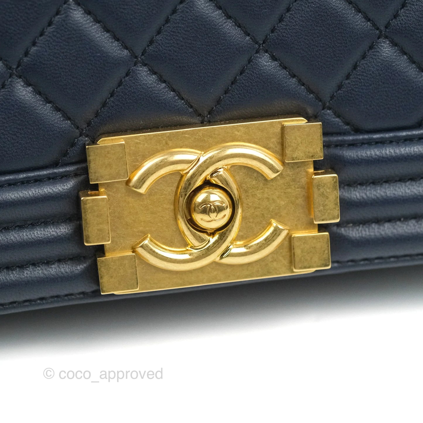 Chanel Quilted New Medium Boy Navy Lambskin Aged Gold Hardware