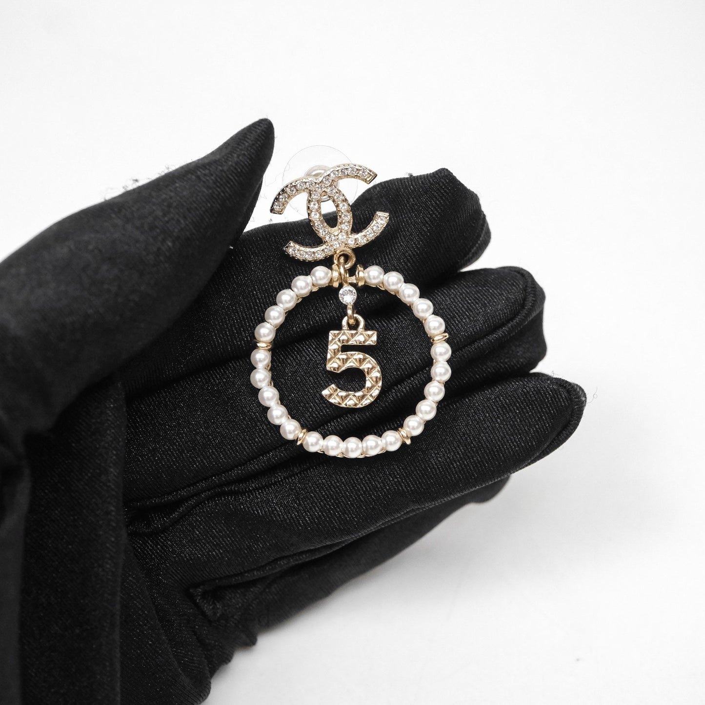 Chanel CC Crystal Pearl Ring No 5 Drop Earrings 21V