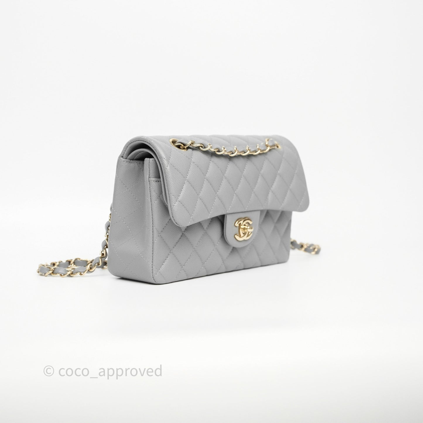 Chanel Small Classic Flap Quilted Grey Caviar Gold Hardware