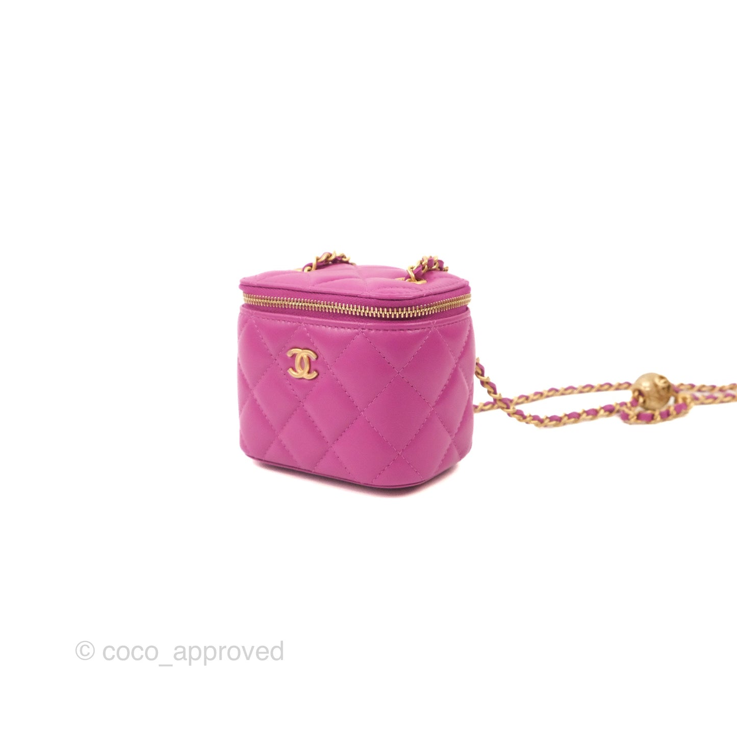 Chanel Classic Mini Pearl Crush Vanity With Chain Purple Lambskin Aged Gold Hardware