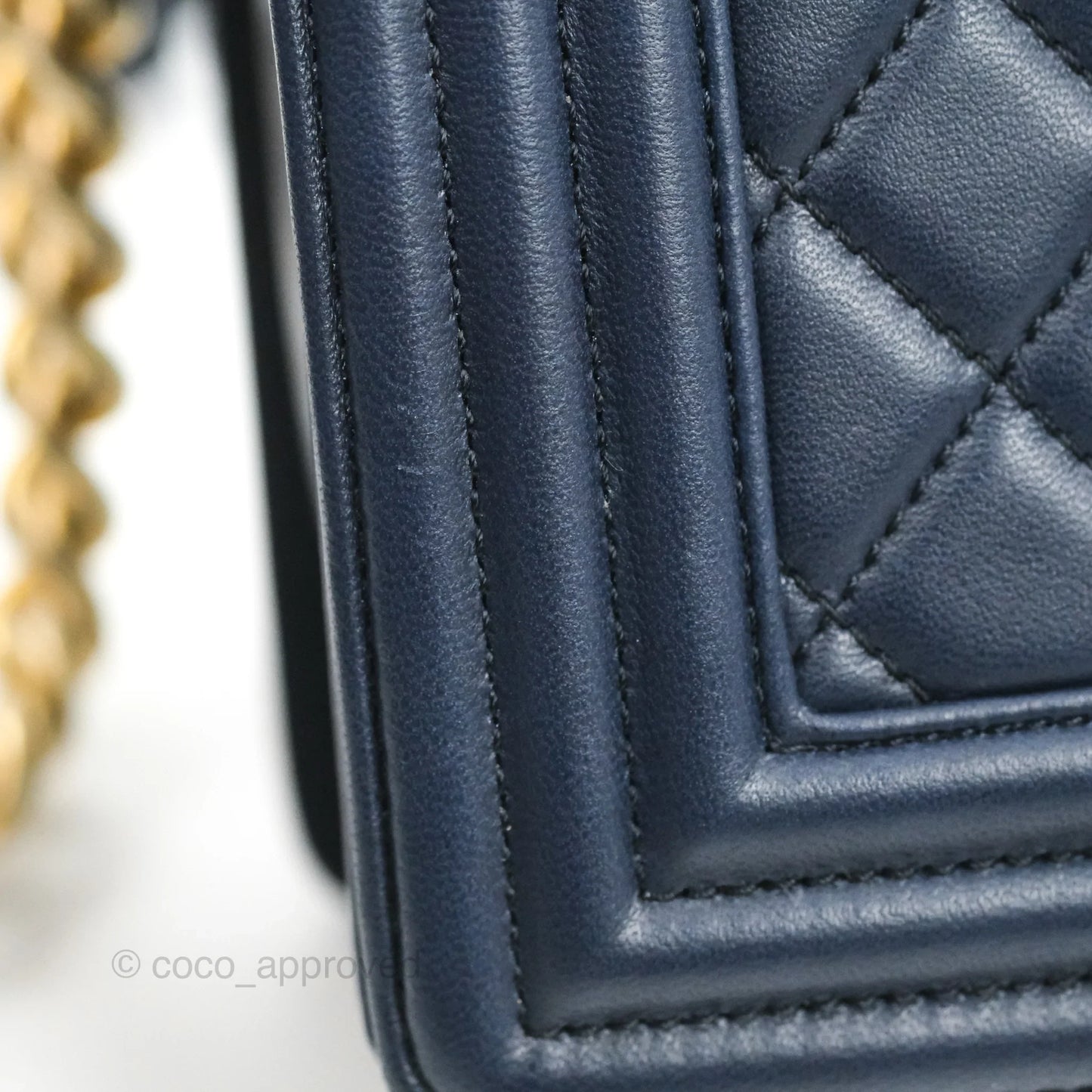 Chanel Quilted New Medium Boy Navy Lambskin Aged Gold Hardware