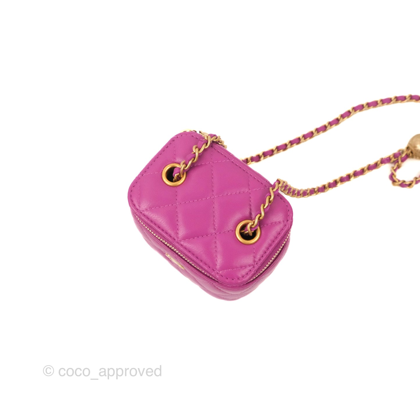 Chanel Classic Mini Pearl Crush Vanity With Chain Purple Lambskin Aged Gold Hardware