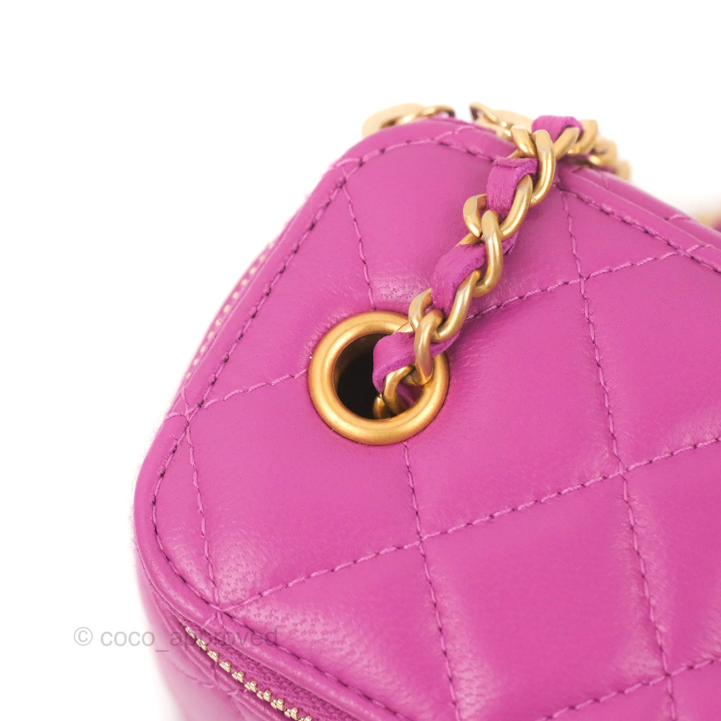Chanel Classic Mini Pearl Crush Vanity With Chain Purple Lambskin Aged Gold Hardware