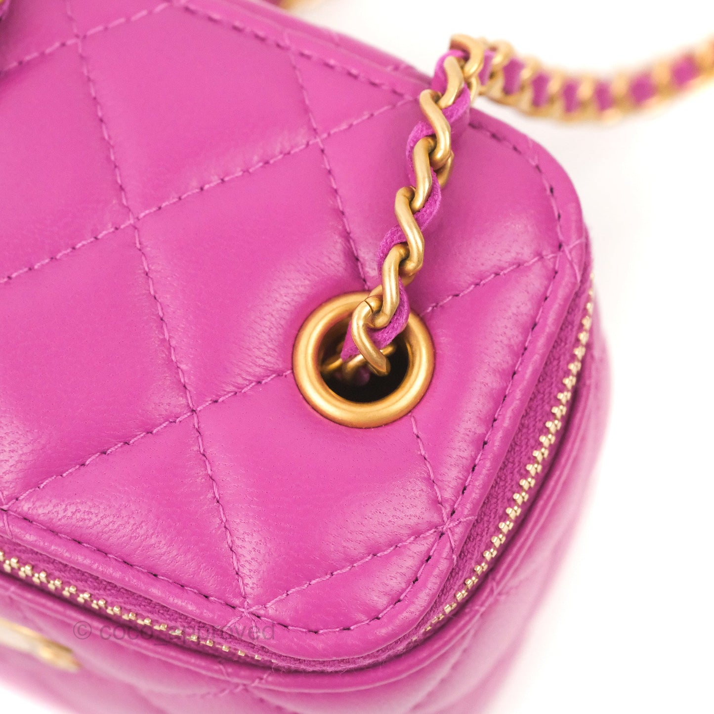 Chanel Classic Mini Pearl Crush Vanity With Chain Purple Lambskin Aged Gold Hardware