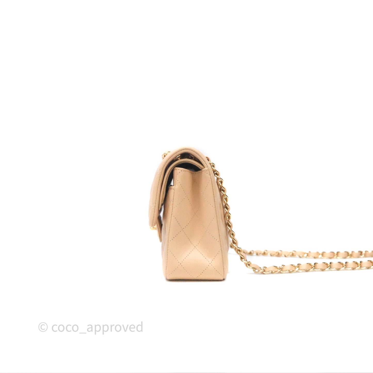 Chanel Small Quilted Classic Flap Beige Lambskin Gold Hardware