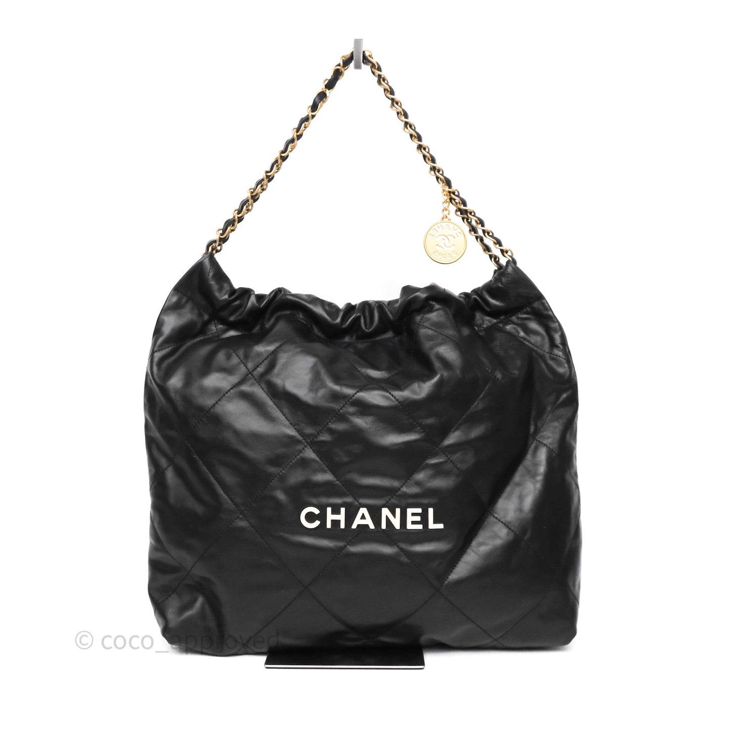 Chanel 22 Medium Black Crumpled Calfskin Aged Gold Hardware