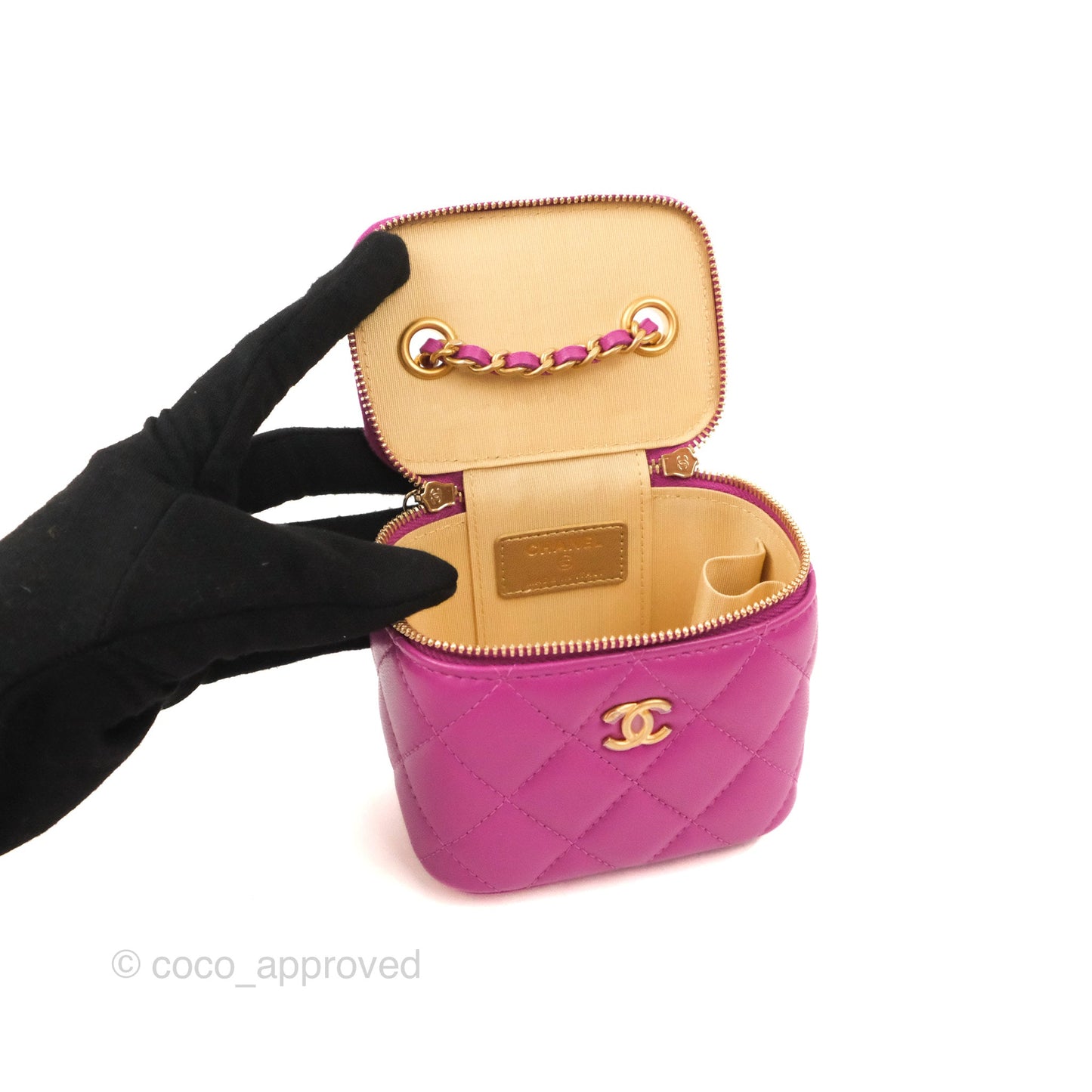 Chanel Classic Mini Pearl Crush Vanity With Chain Purple Lambskin Aged Gold Hardware