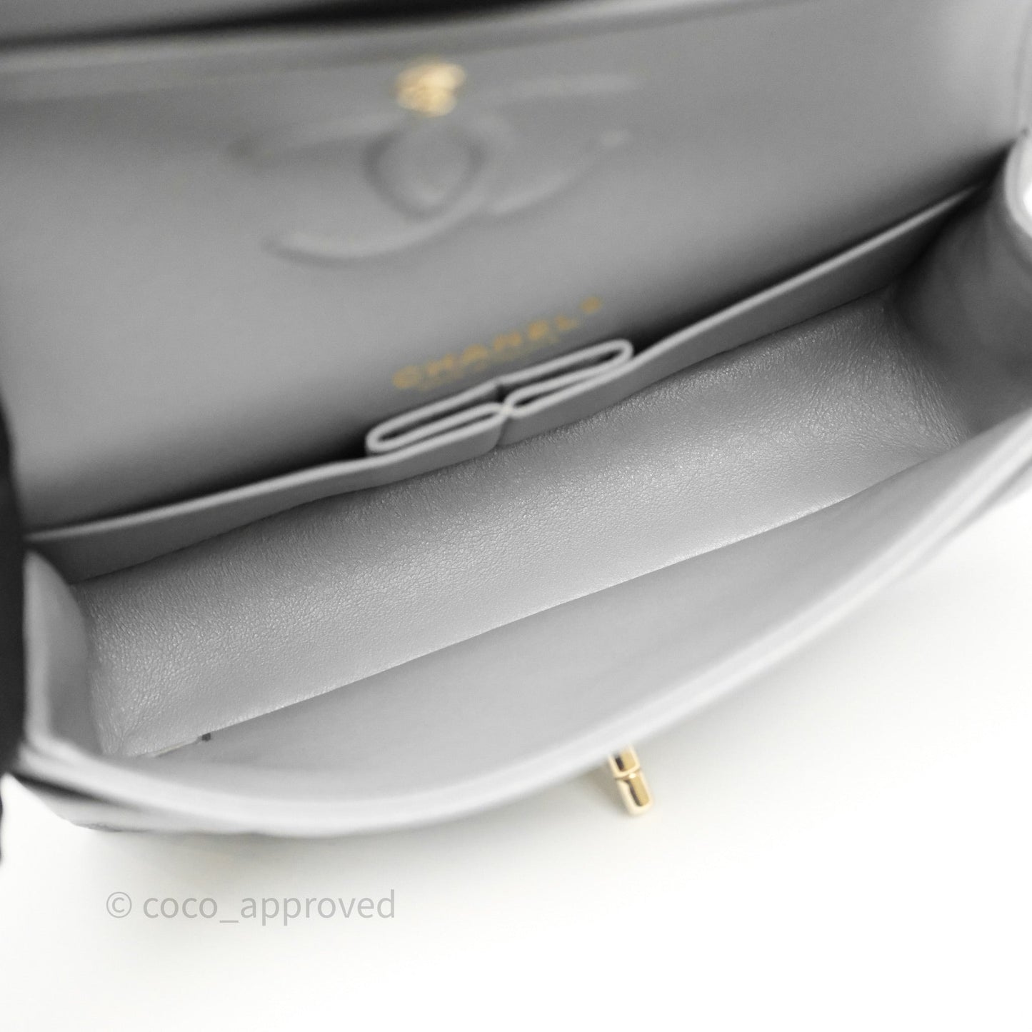 Chanel Small Classic Flap Quilted Grey Caviar Gold Hardware