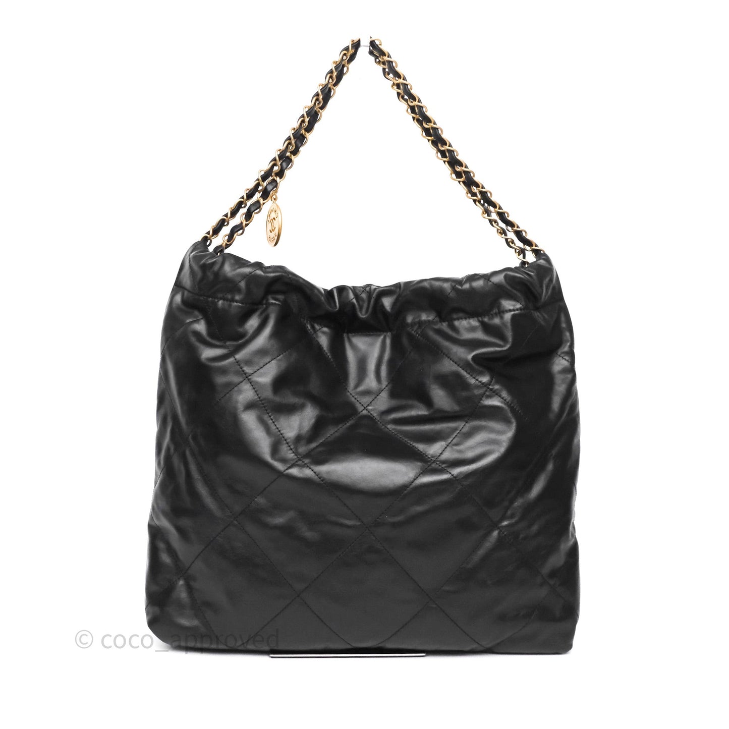 Chanel 22 Medium Black Crumpled Calfskin Aged Gold Hardware
