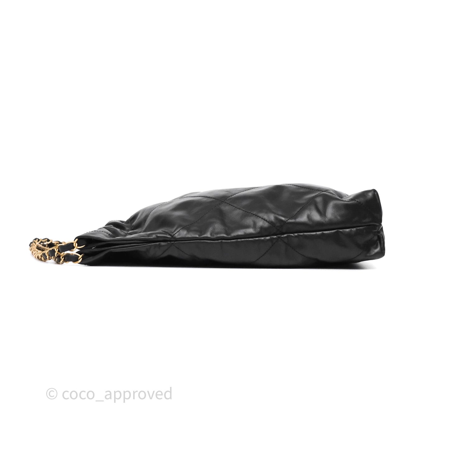 Chanel 22 Medium Black Crumpled Calfskin Aged Gold Hardware