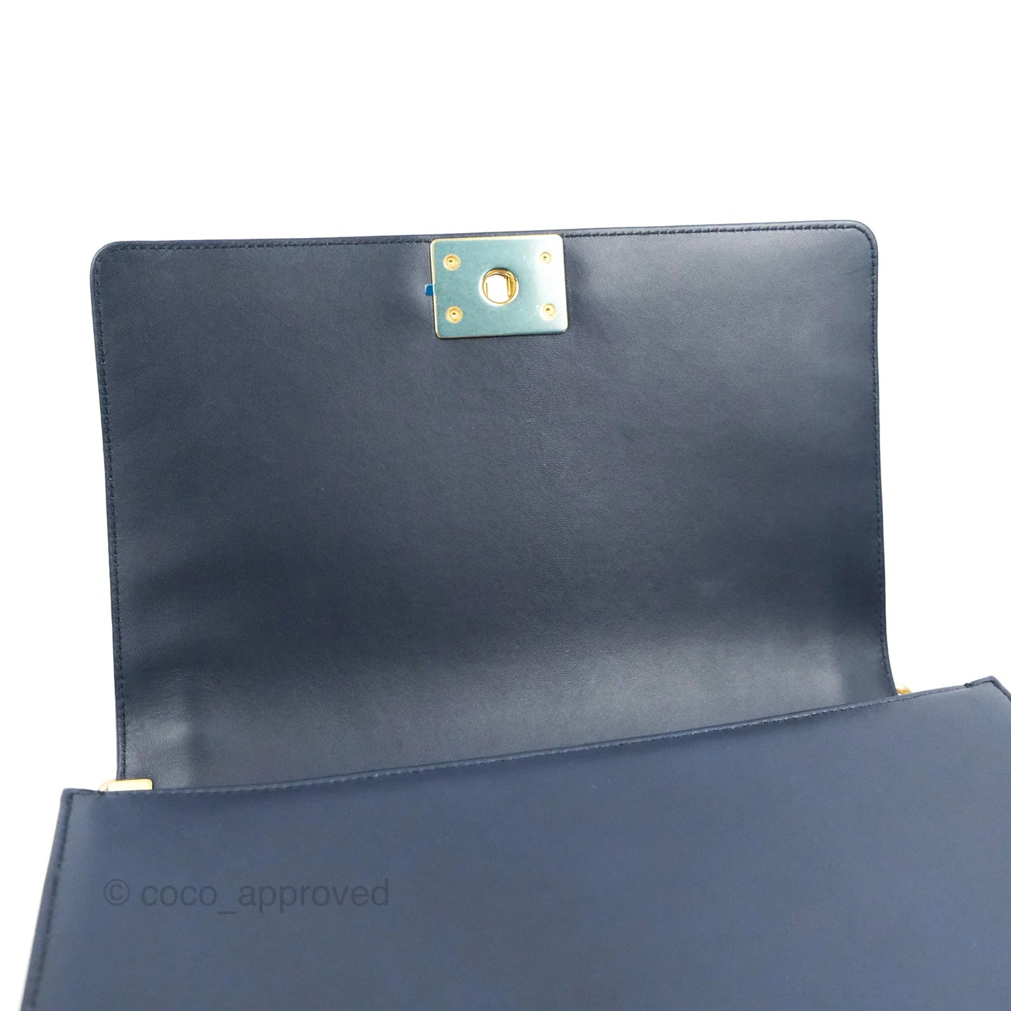 Chanel Quilted New Medium Boy Navy Lambskin Aged Gold Hardware