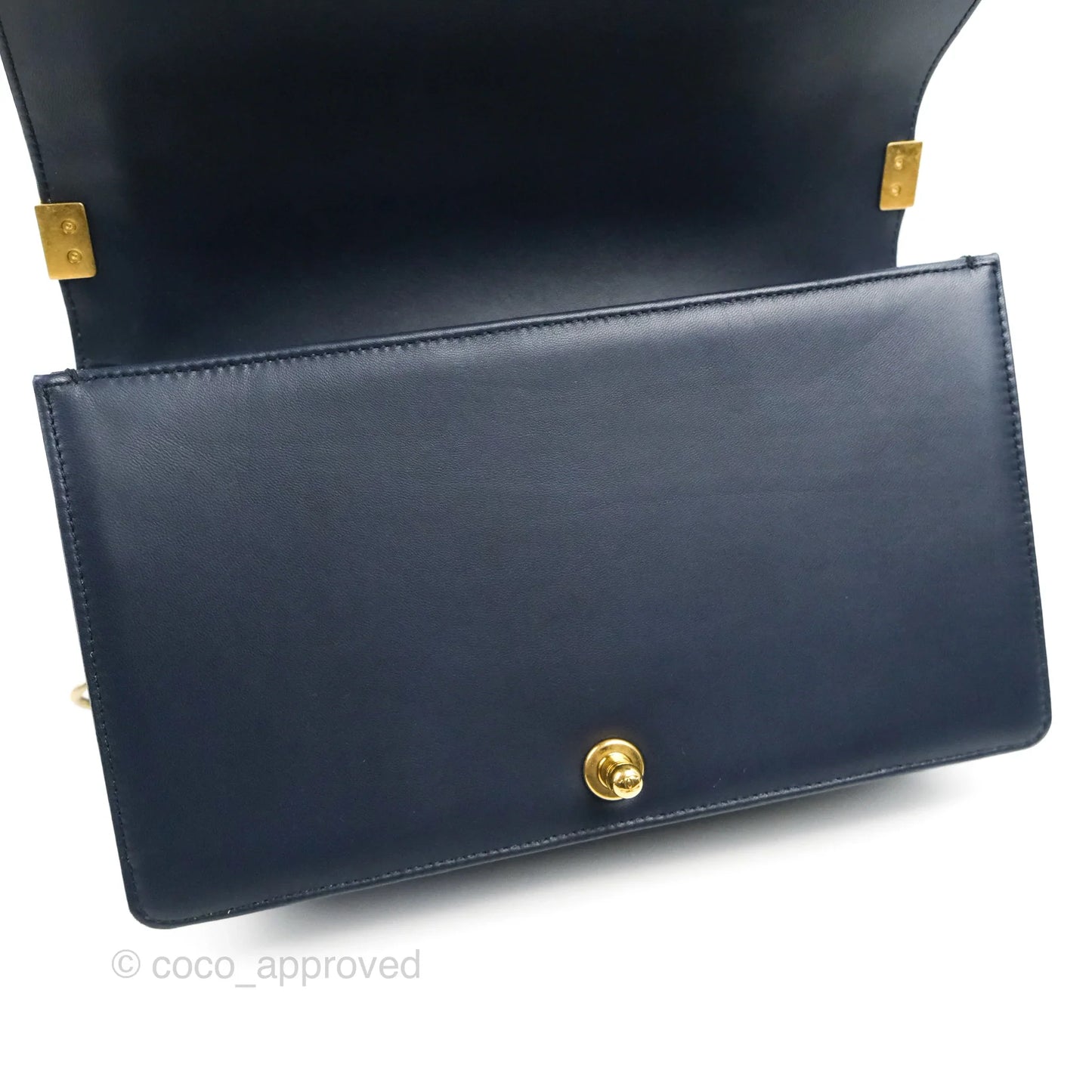 Chanel Quilted New Medium Boy Navy Lambskin Aged Gold Hardware